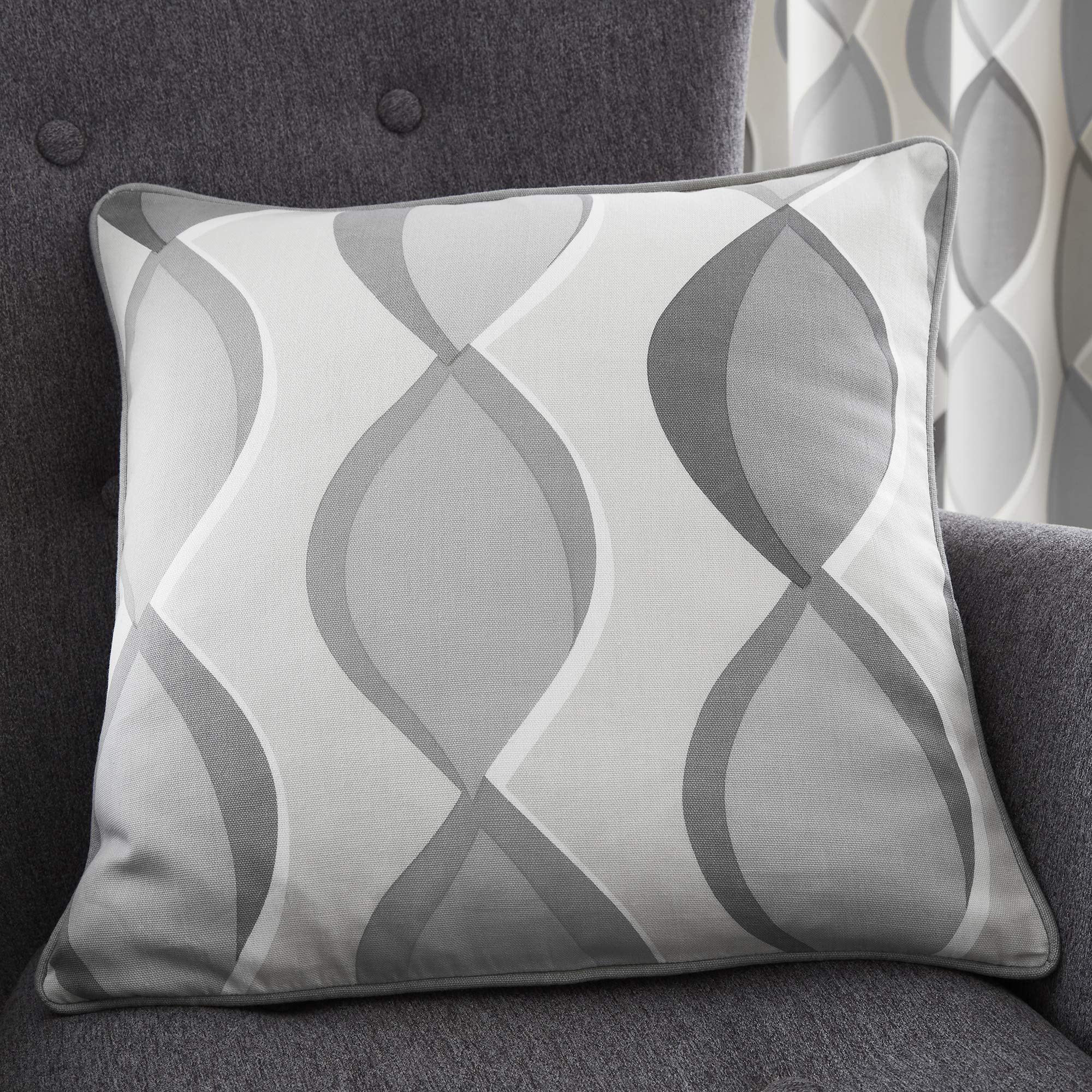 Fusion - Filled Cushion - Vertical Ogee Print - Grey - 43 cm x 43 cm