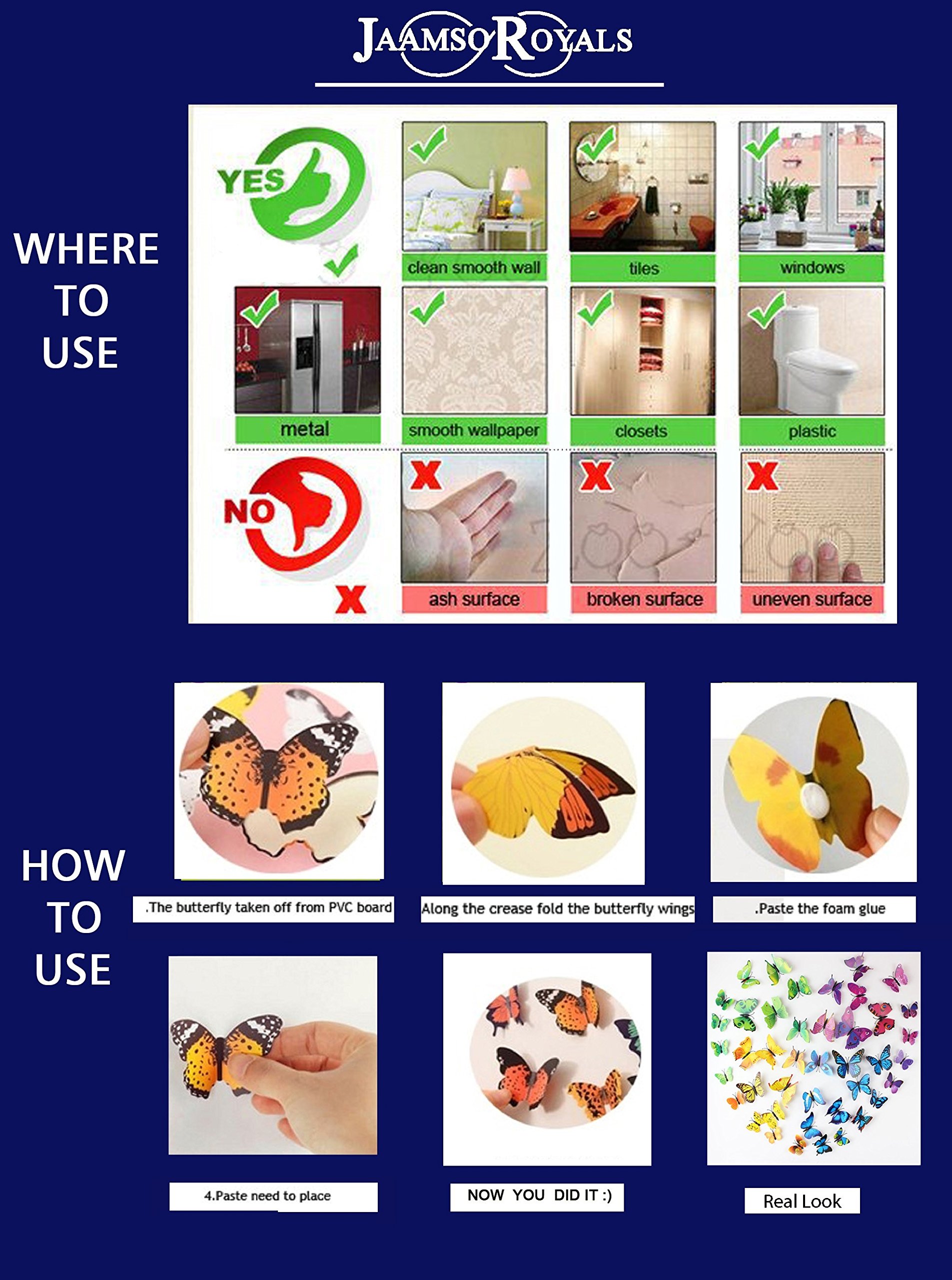 Indian Royals 'Multicolor 3D Butterflies' Stickers for wall, Decoration Items, Stickers, wall Decor, Butterflies, 19 Piece (21 cm x 29.7 cm) 4