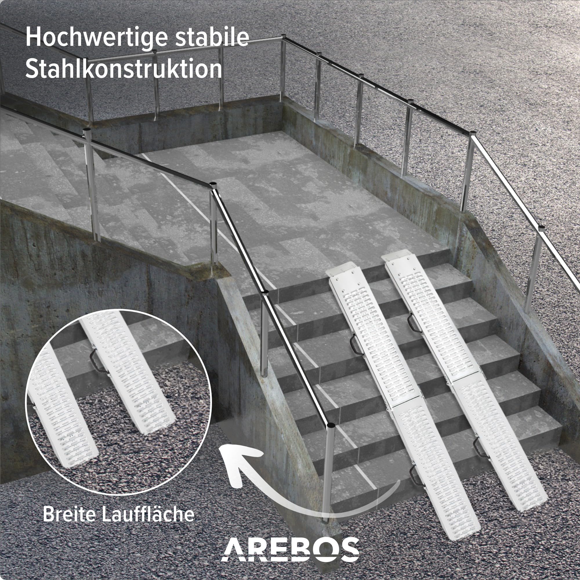 Arebos 2X Faltbare Auffahrrampen | Stahl Rampe bis 400 kg belastbar,rutschfest,perforiert | Laderampe für Auto oder Anhänger Auffahrrampe für Motorrad, Rasentraktor, Rollstuhl, Fahrrad | 180 cm
