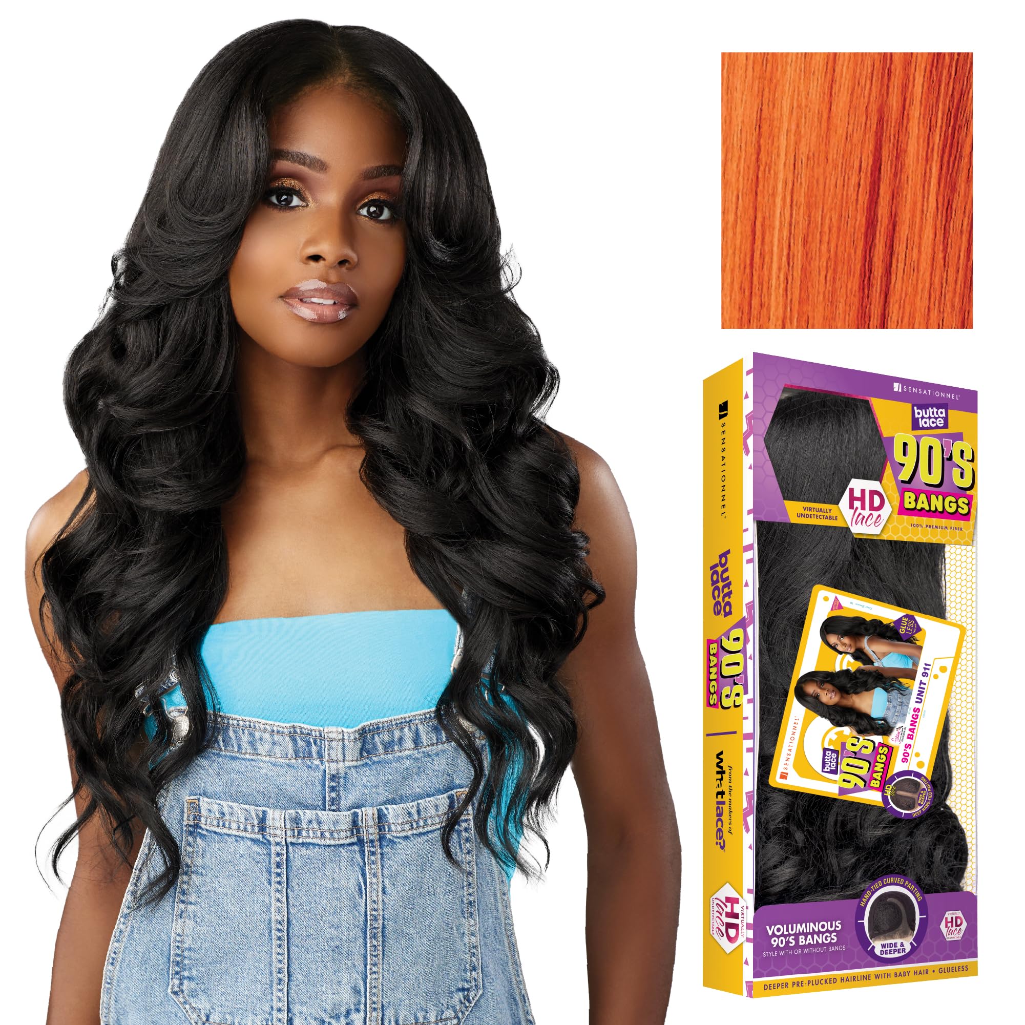 Sensationnel Butta Lace 90Sbangs Wigs - Unit 911 Glueless Wide Deep Part Synthetic Preplucked Hairline (GINGERCOPPER)