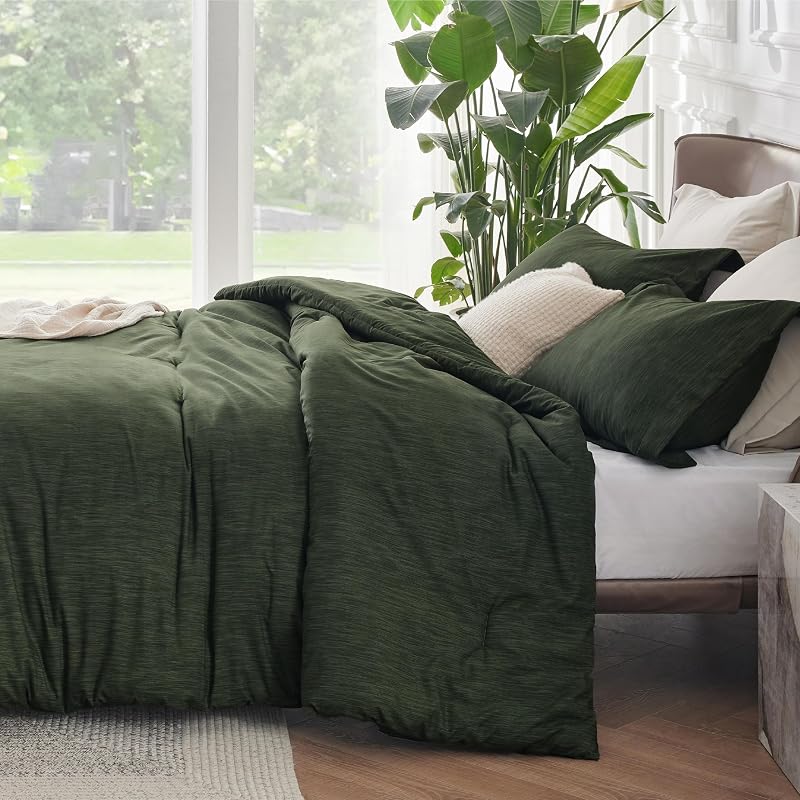 Bedsure Olive Green King Size Comforter Set, Cationic Dyed Bed Set 3 Pcs image 2