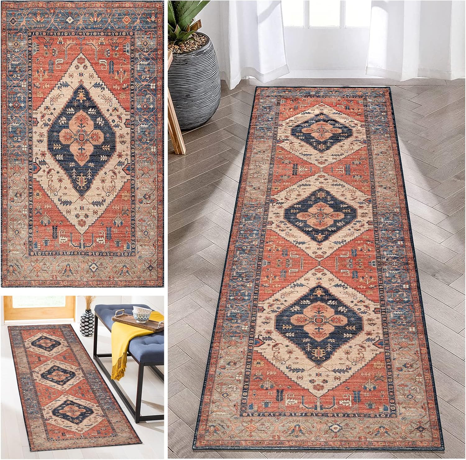 Runner Rug for Hallway Stain Resistant Waterproof Kitchen Rug 1'4"x16'5