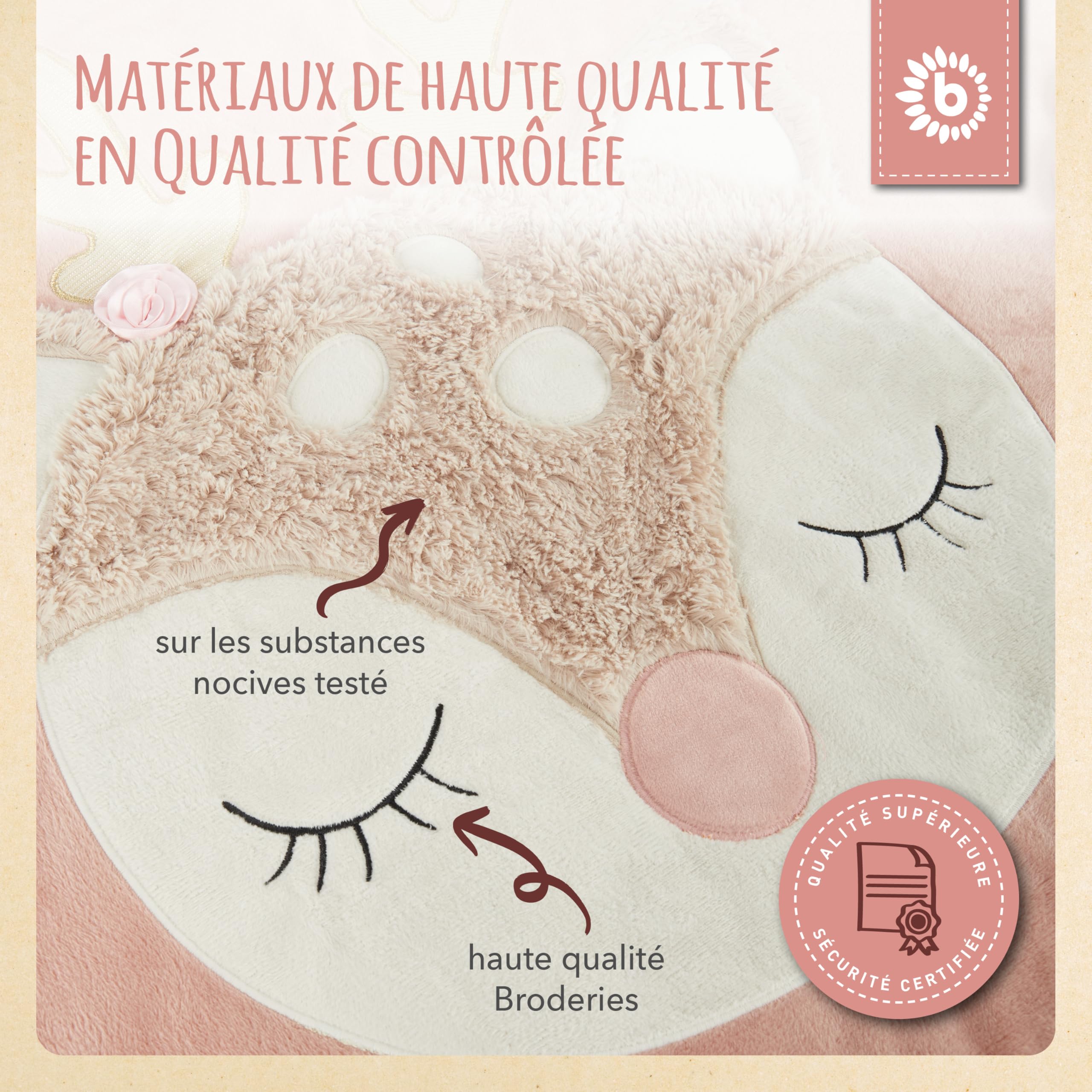 BIECO Tapis d'éveil biche Ella - Tapis d'eveil Rose - Faon Bebe - Matelas deveil Arche eveil Bois Fille