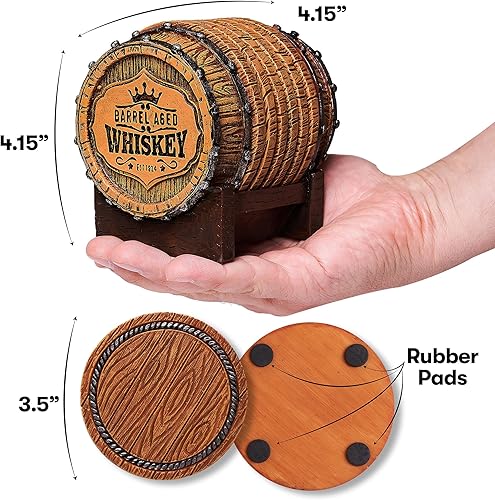 Miniatura 4 de Juego de posavasos de barril de whisky, decoración de barril de whisky hecho a mano para amantes del whisky y regalos de cueva de hombre para