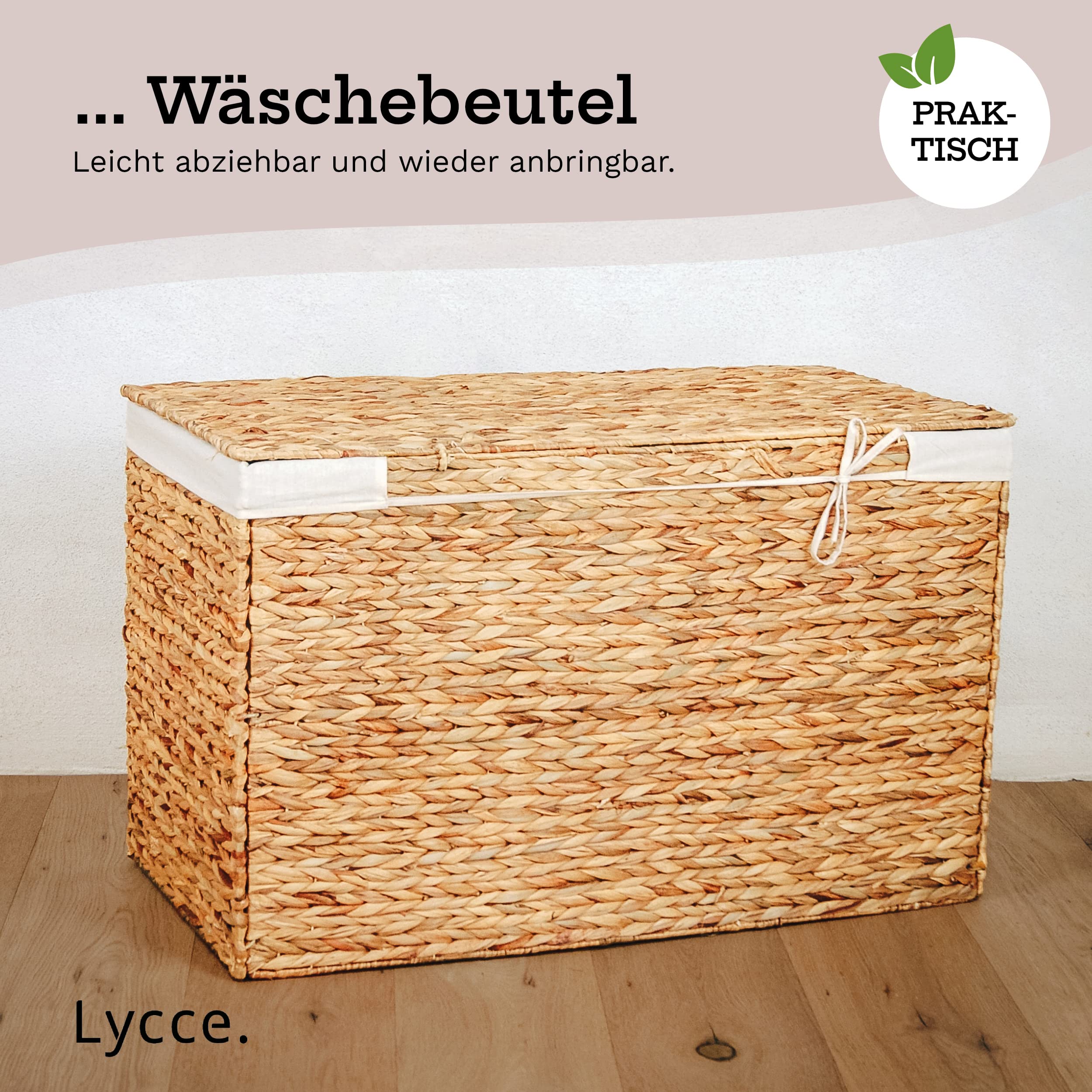 Lycce Wäschekorb 3 Fächer 150L Wäschesortierer, natur 80 x 40 x 50 cm