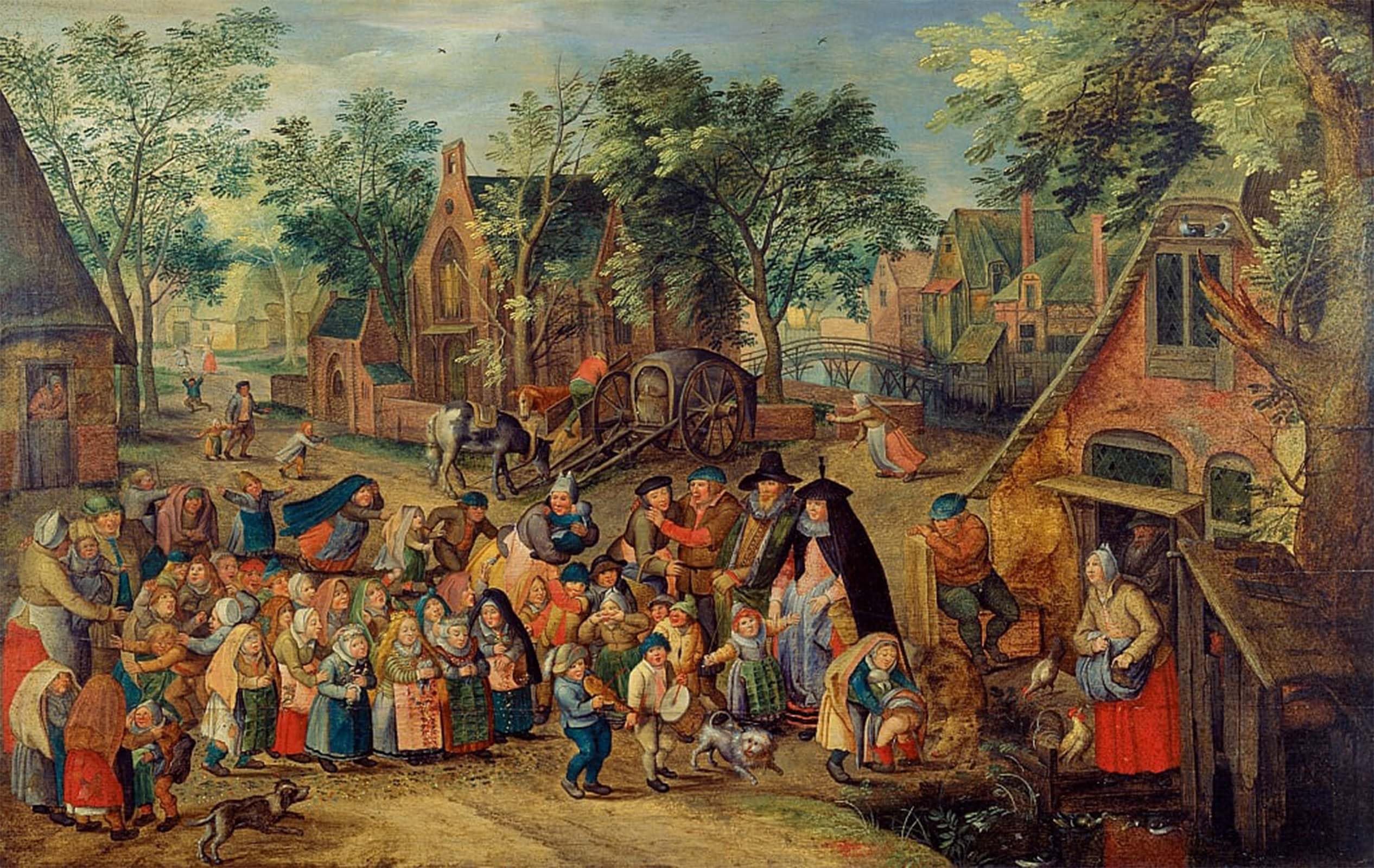 SERENDIPITP Vintage Picture Print on Canvas Wall Art Poster the Pentecost Bride Game by Pieter Brueghel the Younger Artwork Print Poster for Wall Decor 60x90cm