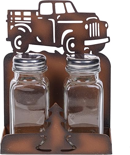 Pine Ridge Salero y pimentero de pino y camión de granero, decoración moderna de cocina de campo para el hogar, cocina, restaurante, organizador de