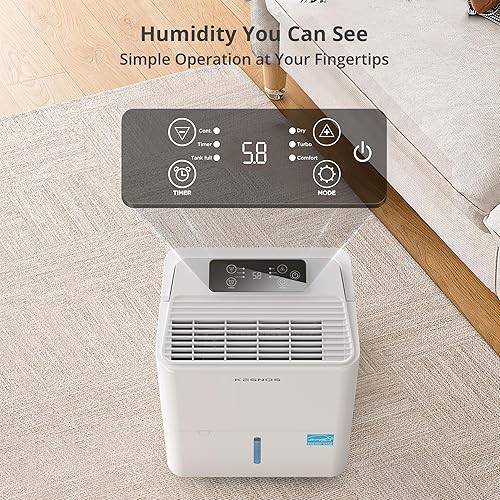 Miniatura 6 de Kesnos Deshumidificador Energy Star 2025 de 30 pintas para espacios de hasta 2500 pies cuadrados, deshumidificador silencioso para el hogar,