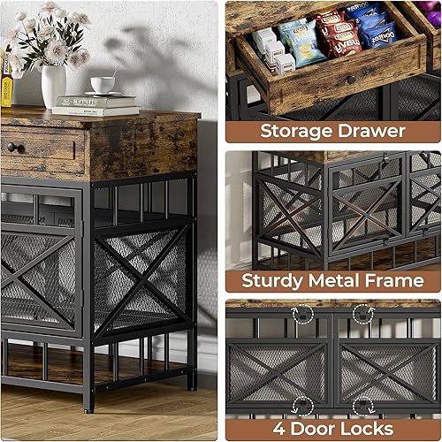 Miniatura 8 de IRONCK Mueble grande de jaula para perros de 44 pulgadas, perrera de madera con cajones de almacenamiento para perros medianos, perrera decorativa