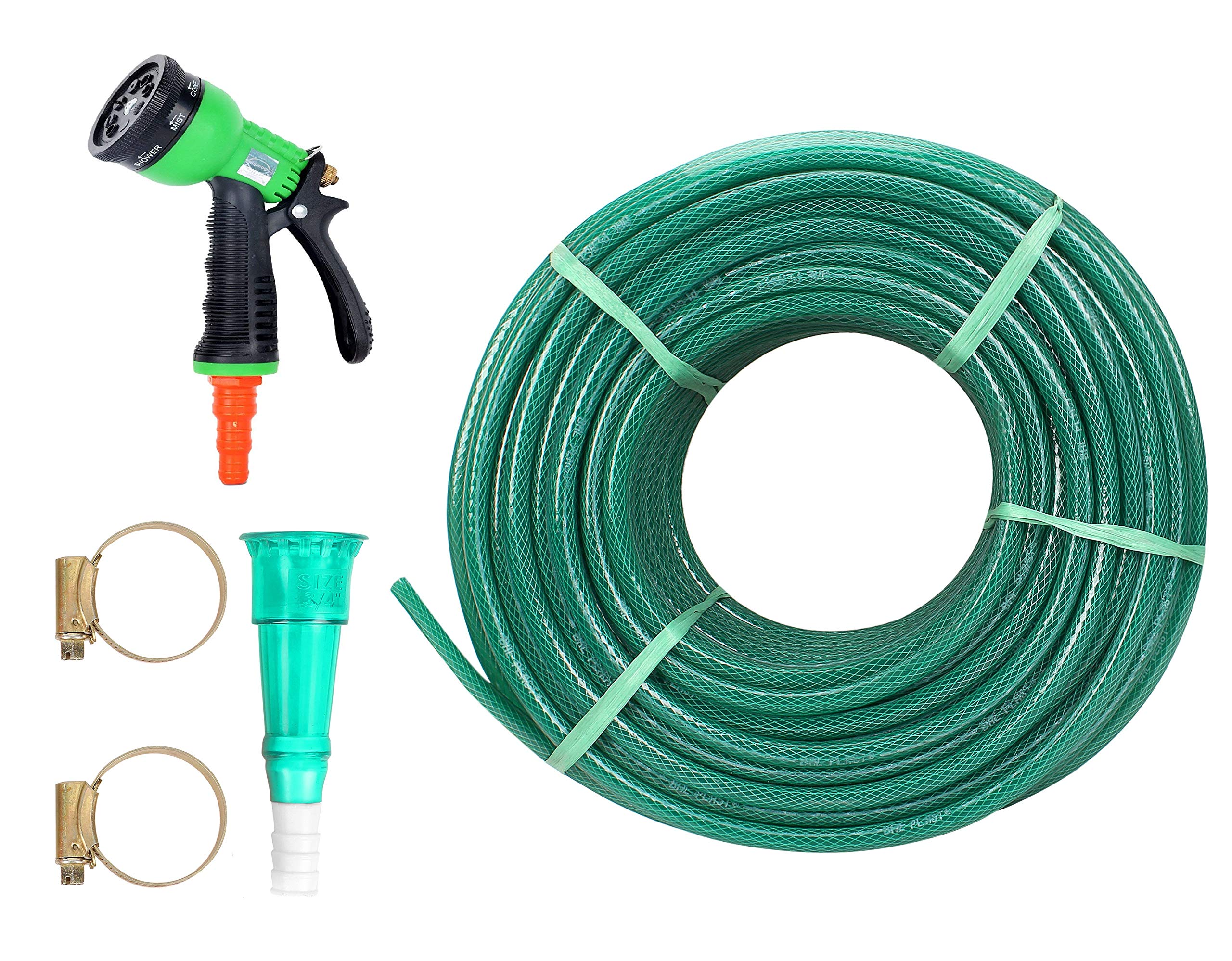 ANNA AGRO 0.5Inch(12.5mm)10 Meters(32.5 feet) Green,3 Layered Heavy Duty Braided Garden Hose Pipe with 8 Mode Spray Gun Garden,Car Wash,Floor Clean,Pet Bath Use,10 Year Replacement Warranty