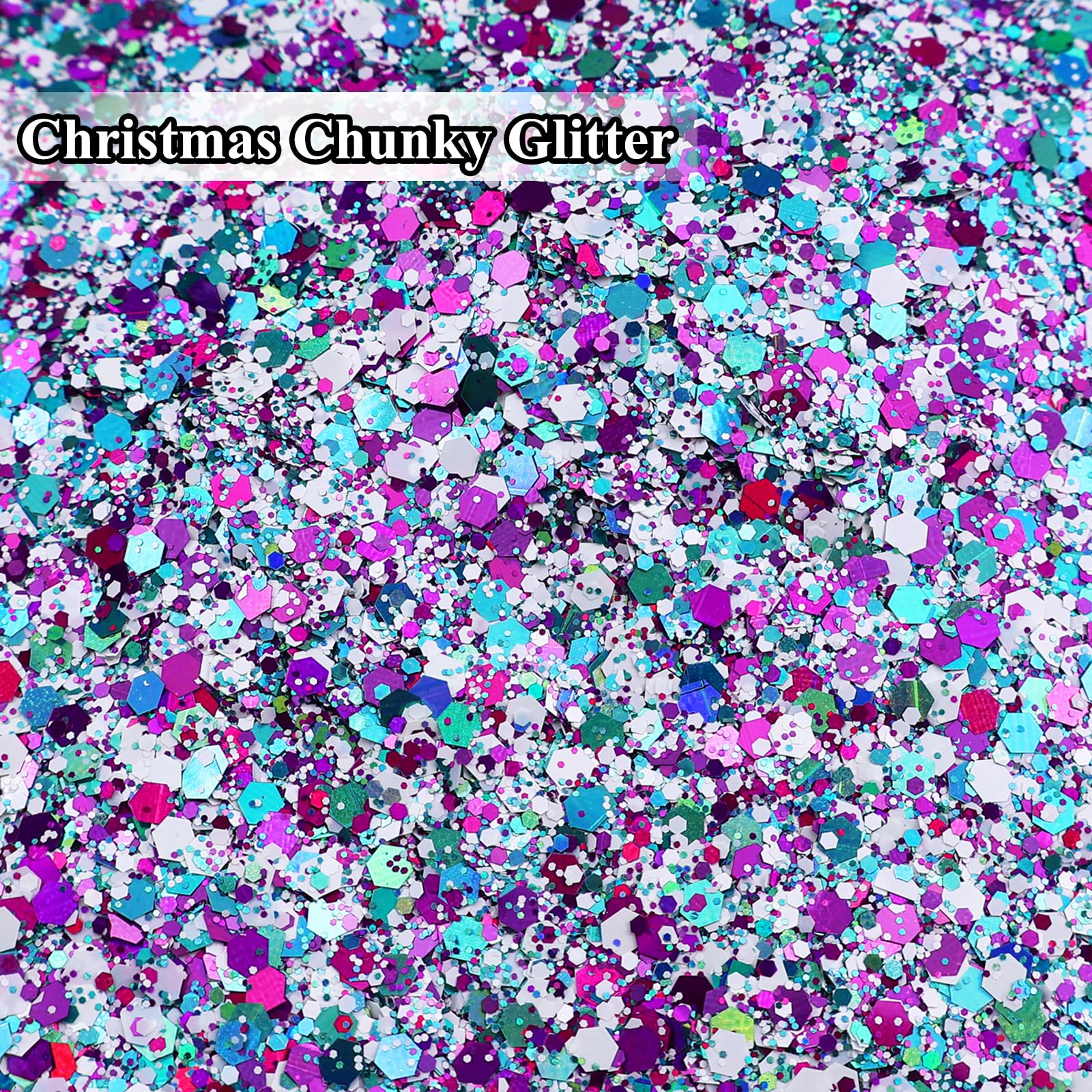 Christmas Chunky Glitter Epoxy Resin Flake Sequin Glitter for Crafts Resin Tumbler Keychain Jewelry Making, Sparkle and Shine with Chunky Glitters for DIY Art,Jewelry Making (CMC03-50G)