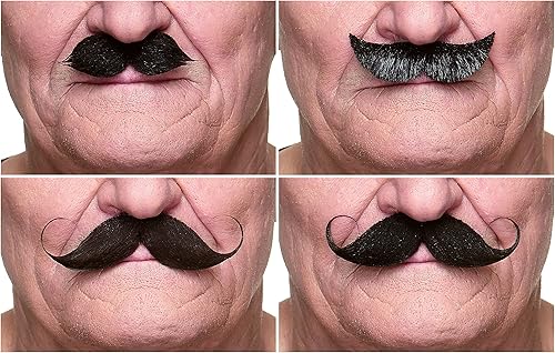 Miniatura 5 de Mustaches Mezcla de bigote falso autoadhesiva, novedad, paquete de valor de cabello facial falso (12 unidades)