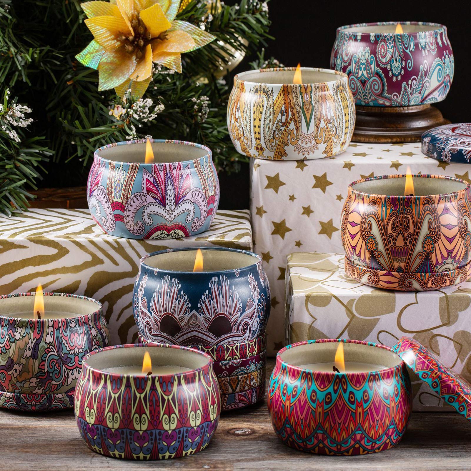 Set de velas con aroma 8, juego, puro natural de soja lata de soja cera velas de aromaterapia mujeres día de la madre cumpleaños decoración navideña