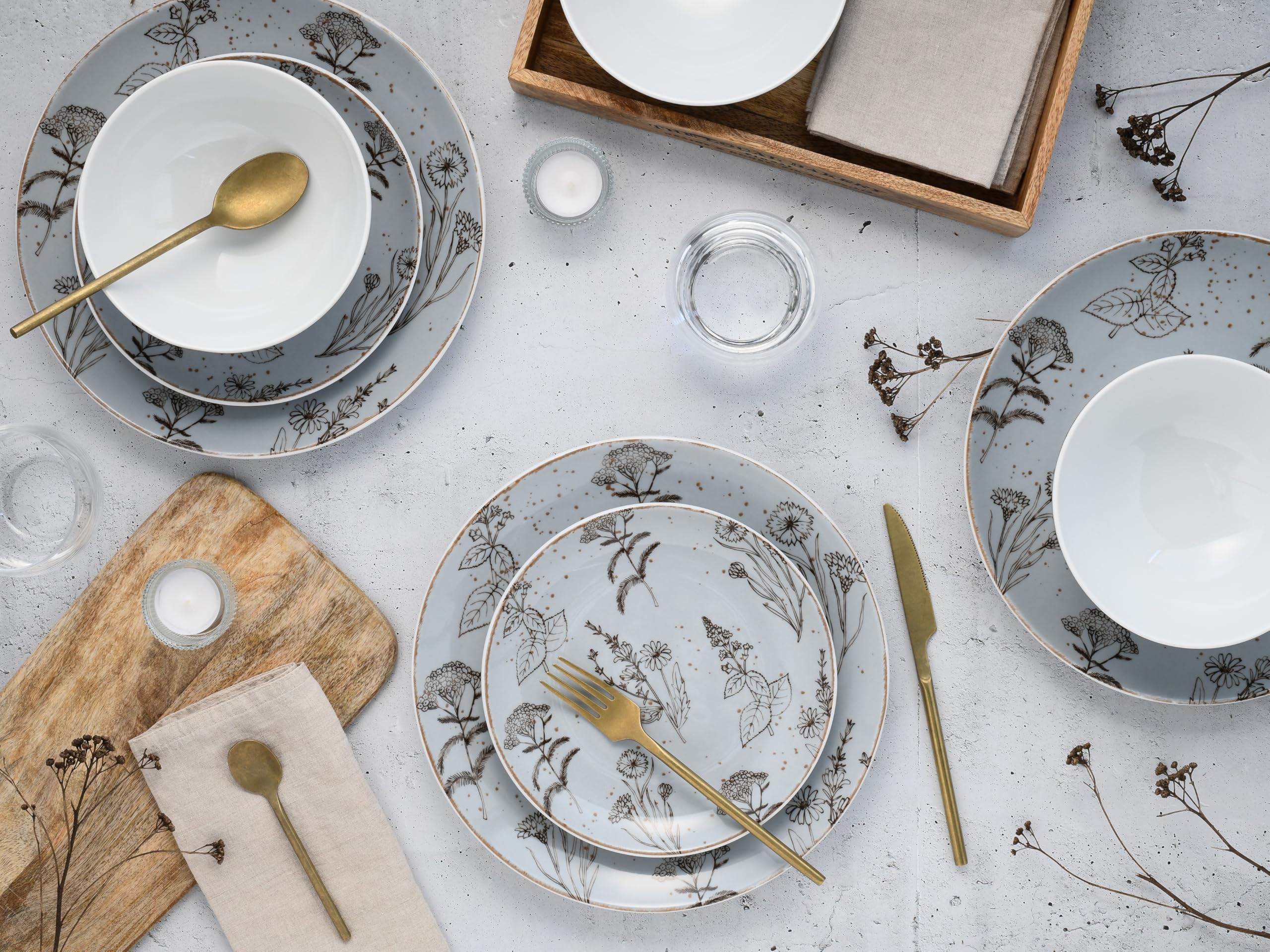 CreaTable, 22507, Serie Vintage FLOWERS, 16-teiliges Geschirrset für 4 Personen, Kombiservice aus Porzellan, spülmaschinen- und mikrowellengeeignet, Made in Europe