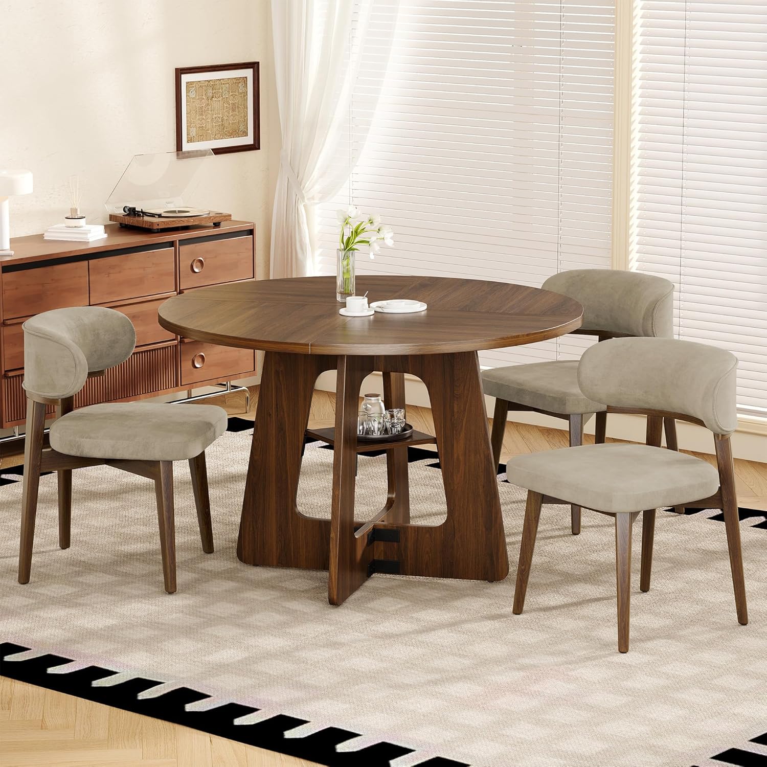 Round Dining Table for 4-6, 47" Kitchen Table for Dining Room, Circle Farmhouse Kitchen Table, Wood Dinner Table for Kitchen, Living Room, Apartment