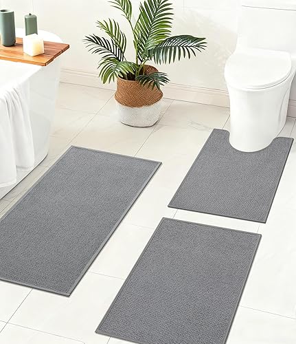 YIHOUSE Juego de 3 tapetes de baño, antideslizantes, absorbentes, ultrafinos, de secado rápido, lavables a máquina para baño, cocina, lavandería