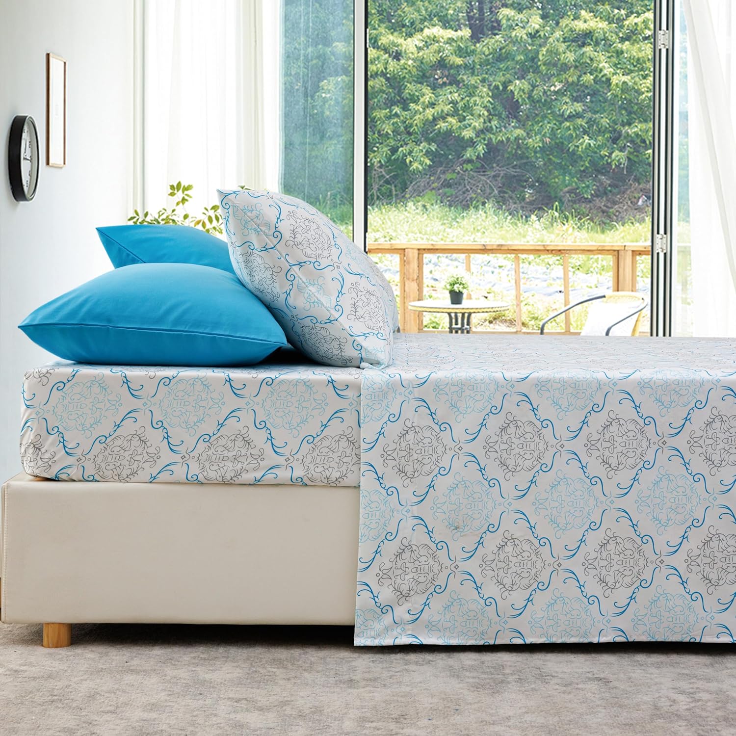 Queen Size Bed Sheets Set Deep Pockets - 6PC Floral Ultra Soft Microfiber Bed Sheets - Easy to Clean, 90 Thread Count Sheets Includes 1 Fitted, 1 Flat, 2 Pillowcases (Turquoise Medallion) - Image 4