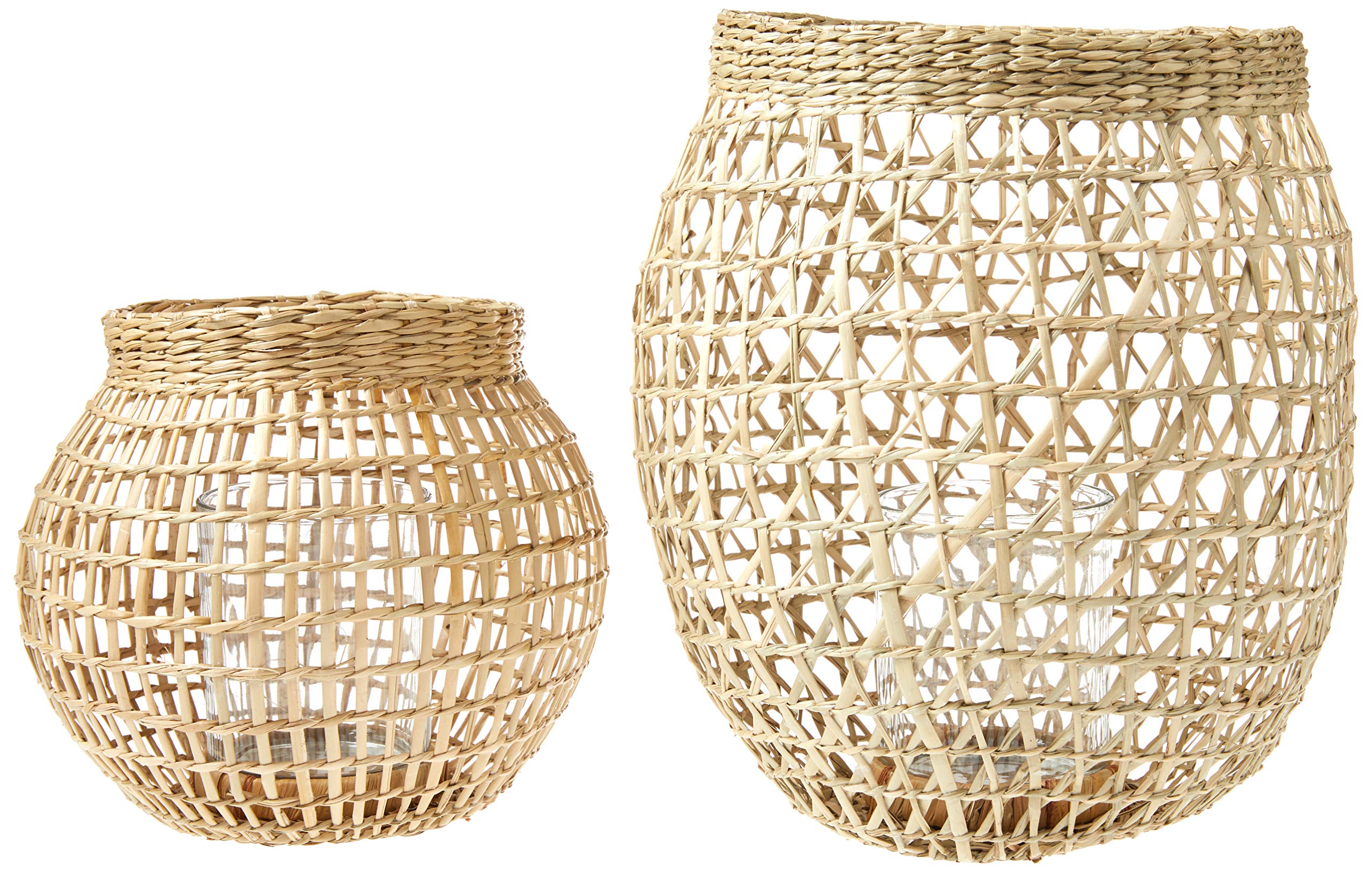 Bloomingville A90902779 Glass Insert Sizes Natural Seagrass Lanterns (Set of 2), 9", Brown