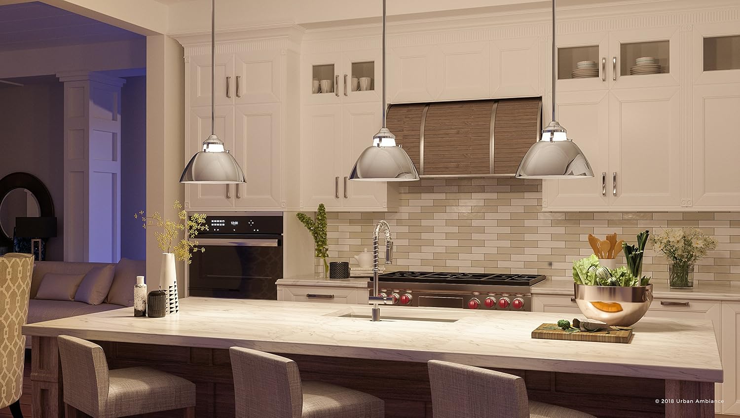 Urban Ambiance Luxury Americana Pendant Light, Small Size: 8.25" H x 11" W, with Mid-Century Modern Style Elements, Polished Nickel Finish, UHP2150, Sunderland Collection