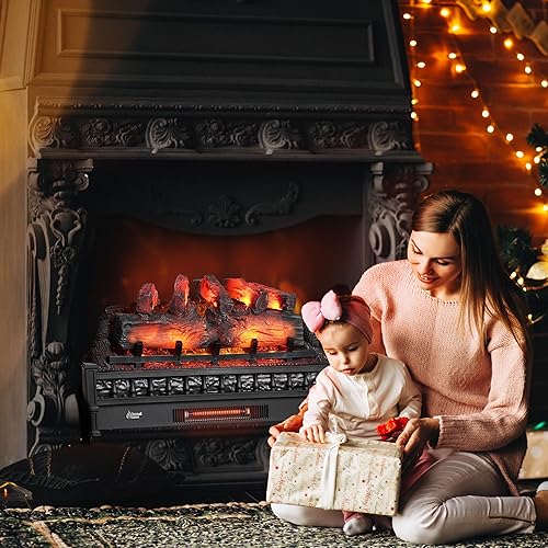 Miniatura 6 de TURBRO Eternal Flame - Calentador eléctrico de cuarzo infrarrojo WiFi de 30 pulgadas con sonido crujiente, troncos de madera de pino realistas,