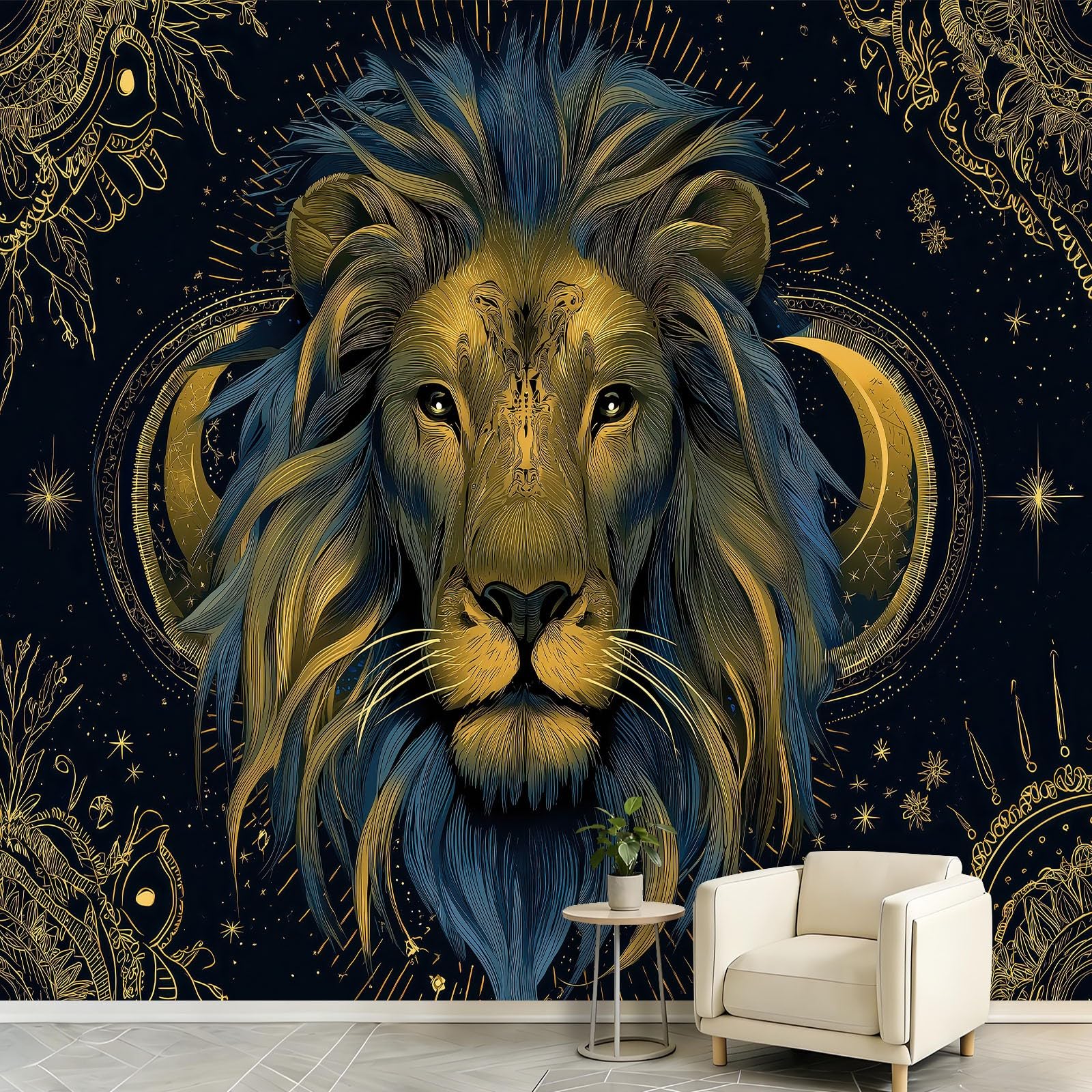 Générique Papier Peint Panoramique Animaux Gros Plan 300 x 210 cm - Décoration Murale Tête De Lion - Tapisserie Murales Papier Peint Intissé - Poster Tableaux Photo Muraux