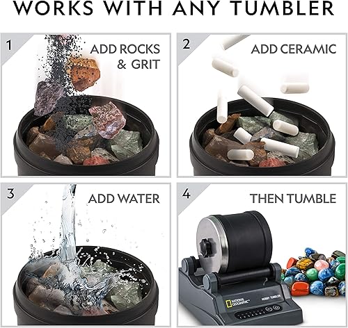 Miniatura 10 de NATIONAL GEOGRAPHIC Rock Tumbler Media - Kit de vasos para pulir rocas, grano y pulido de 4 etapas, pellets de cerámica, espuma de pulido GemFoam,
