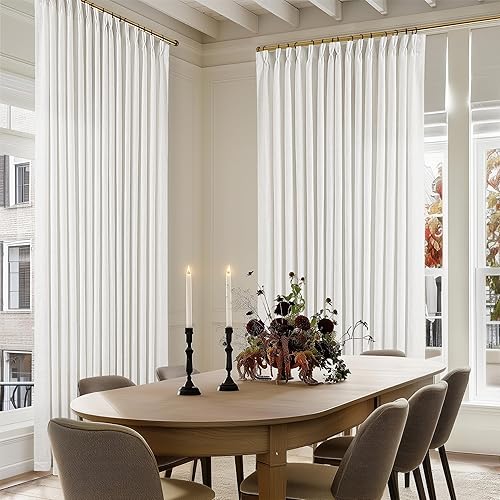 Miniatura 31 de Cortinas plisadas de lino neutro de 84 pulgadas de largo, juego de 2 paneles para sala de estar, comedor, con trabilla trasera de pliegues pinzados,
