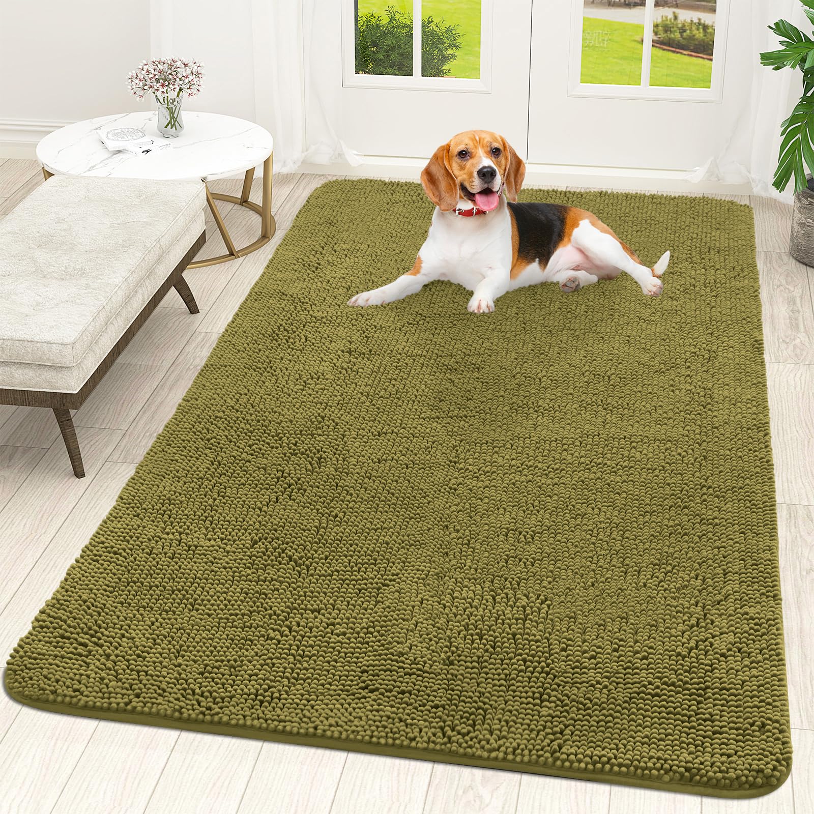 OLANLY Dog Door Mat for Muddy Paws 59x35, Super Absorbent Chenille Mud Mat