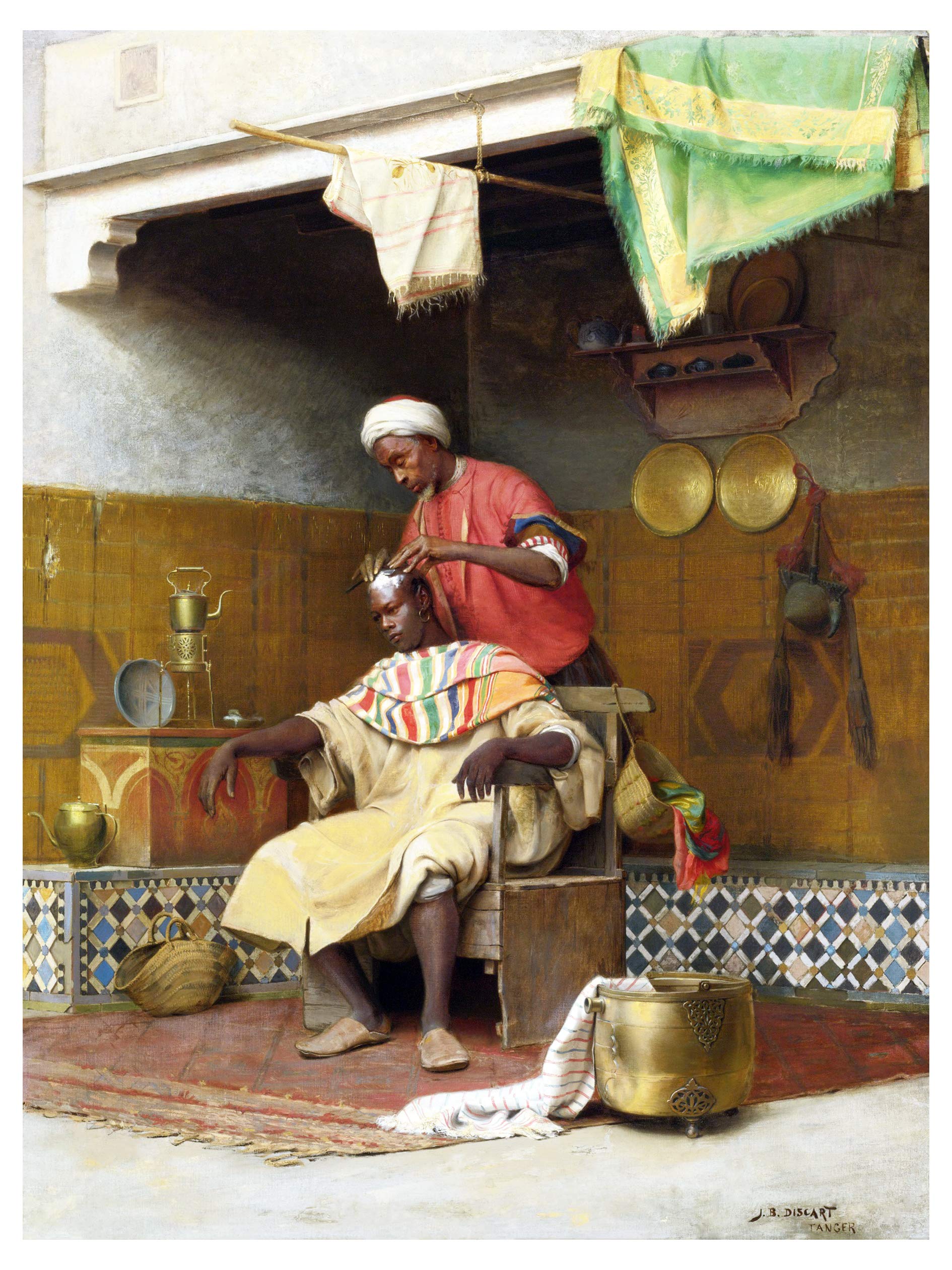 Barber Shop TANGIERS by Jean Discart Accent Tile Mural Kitchen Bathroom Wall Backsplash Behind Stove Range Sink Splashback One Tile 6"x8" Ceramic, Glossy