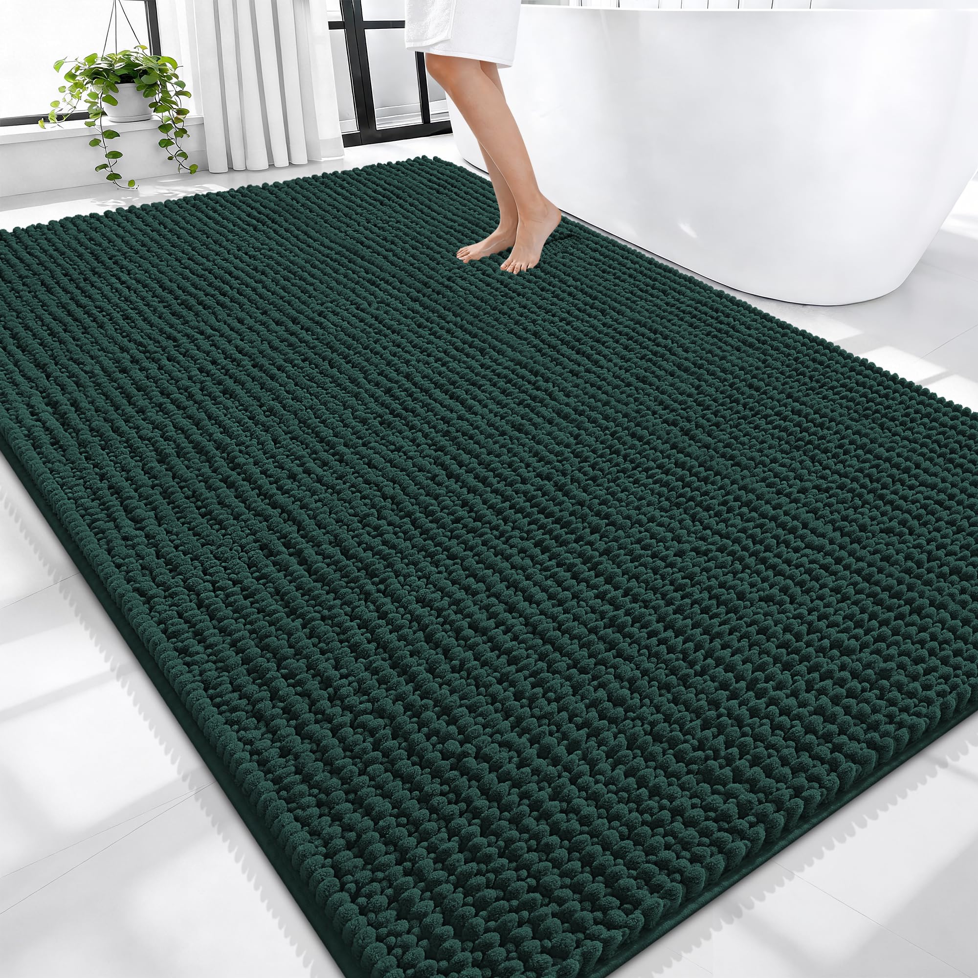 OLANLY Thick Chenille Large Bathroom Rugs Mats 70x46, Blackish Green