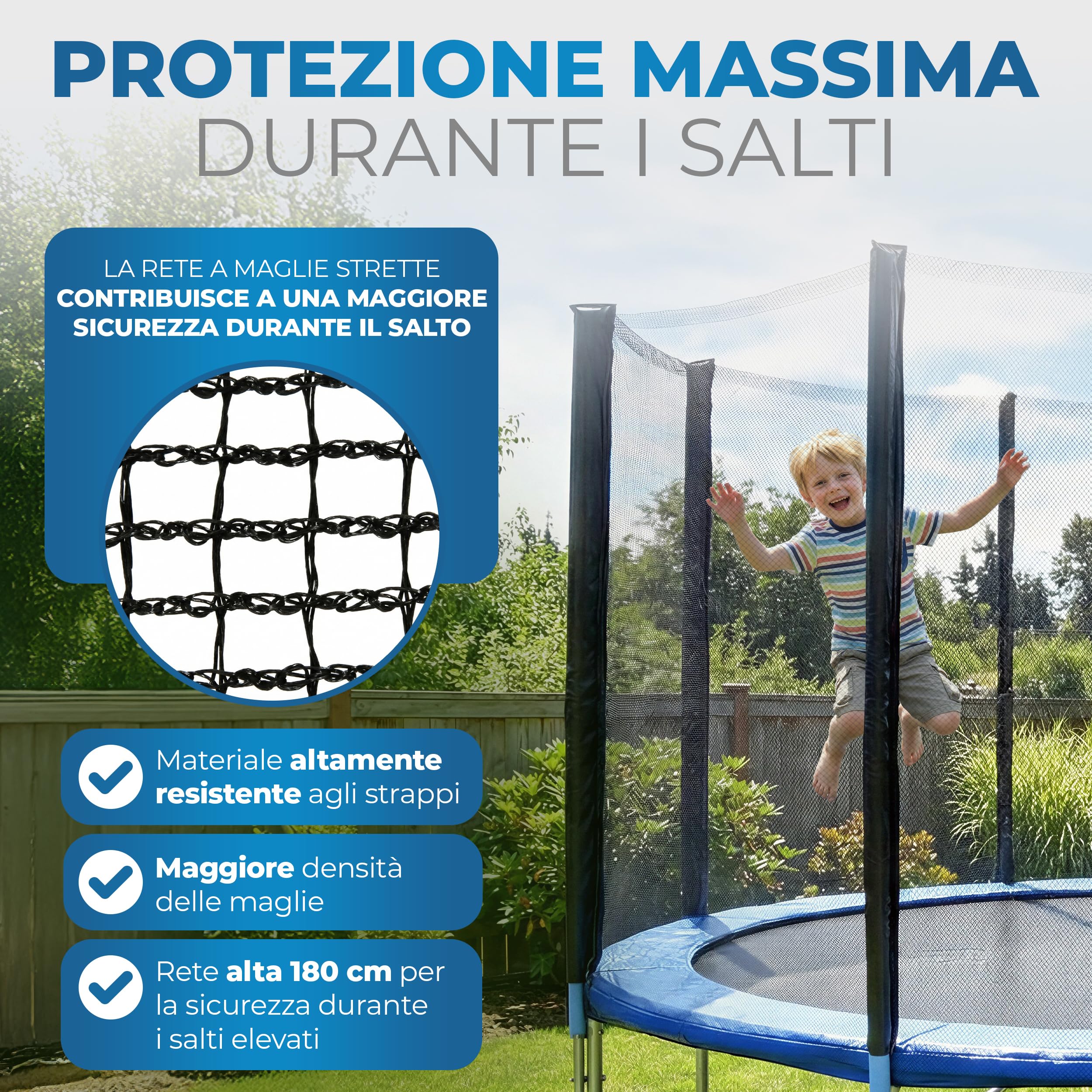 Terena® Replacement Net Rete di Sicurezza per Trampolino 2,4 m 305 – 366 – 396 – 430 – 460 – 488