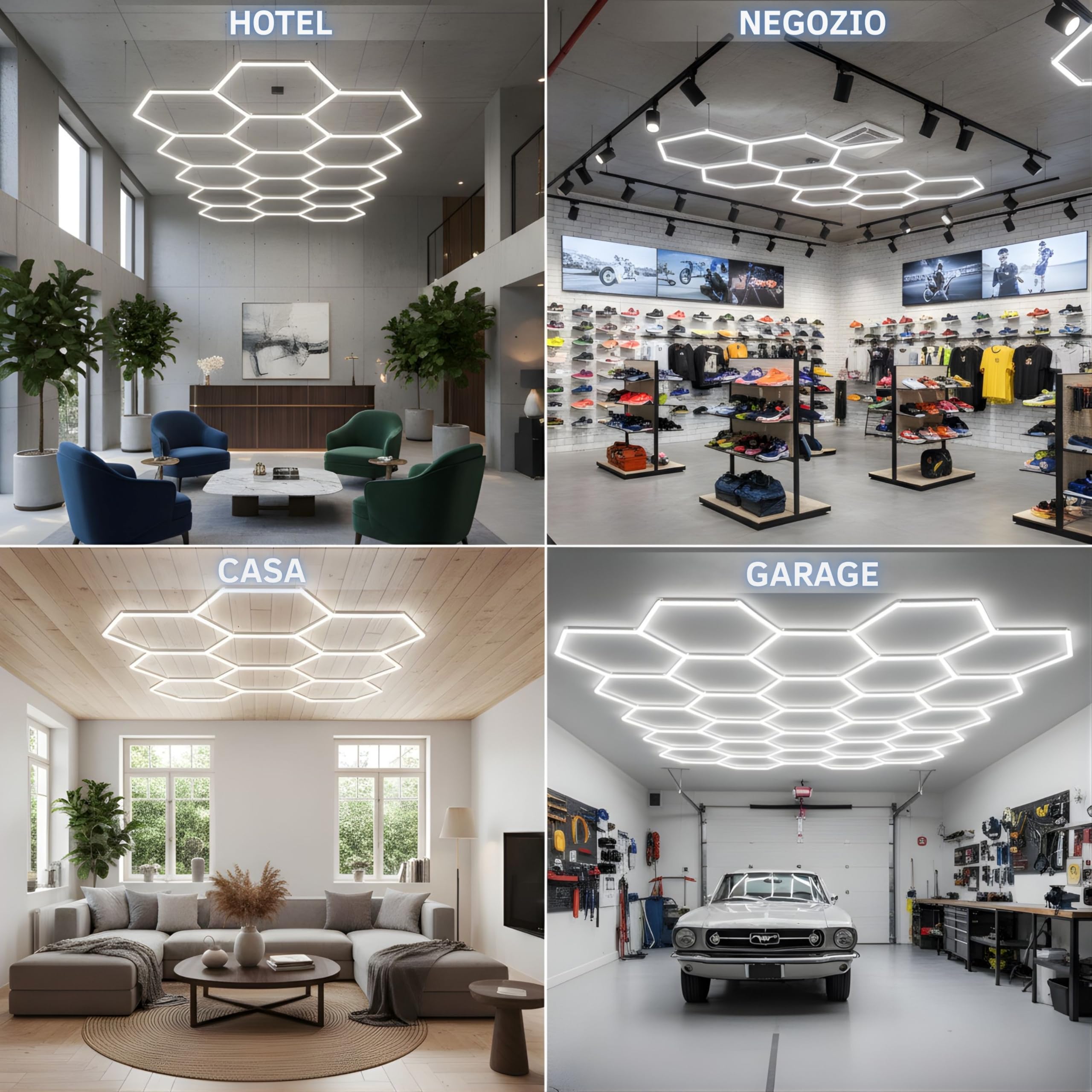 YASTA Plafoniera LED Esagonale 5 Esagoni Garage 168W Luci a Nido D'Ape | Luce Fredda 6500K, Sistema di Illuminazione Modulare Esagonale, Uktra Luminosa, Officina, Palestra e Negozi