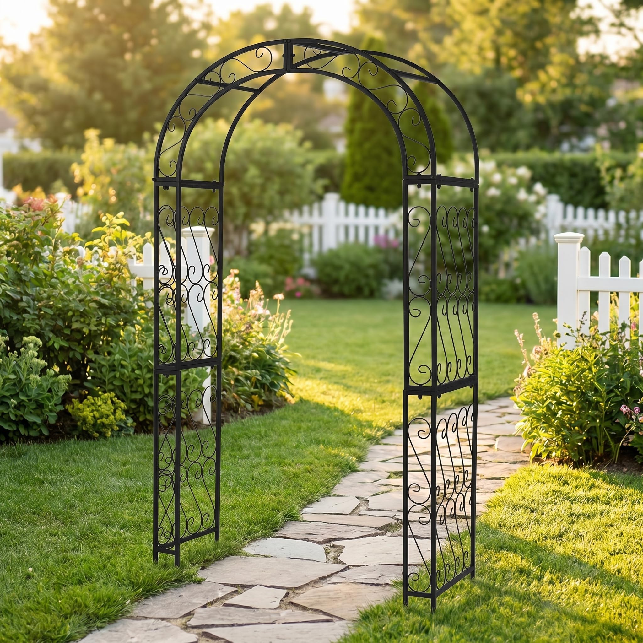 124 cm x 47cm x 212 cm Gartenbogen, Schwarzer robuster Metall-Eisen-Bogen, Innenhof-Gussgitter für Verschiedene Kletterpflanzen, Outdoor-europäischer Torbogen für Hochzeitszeremonie