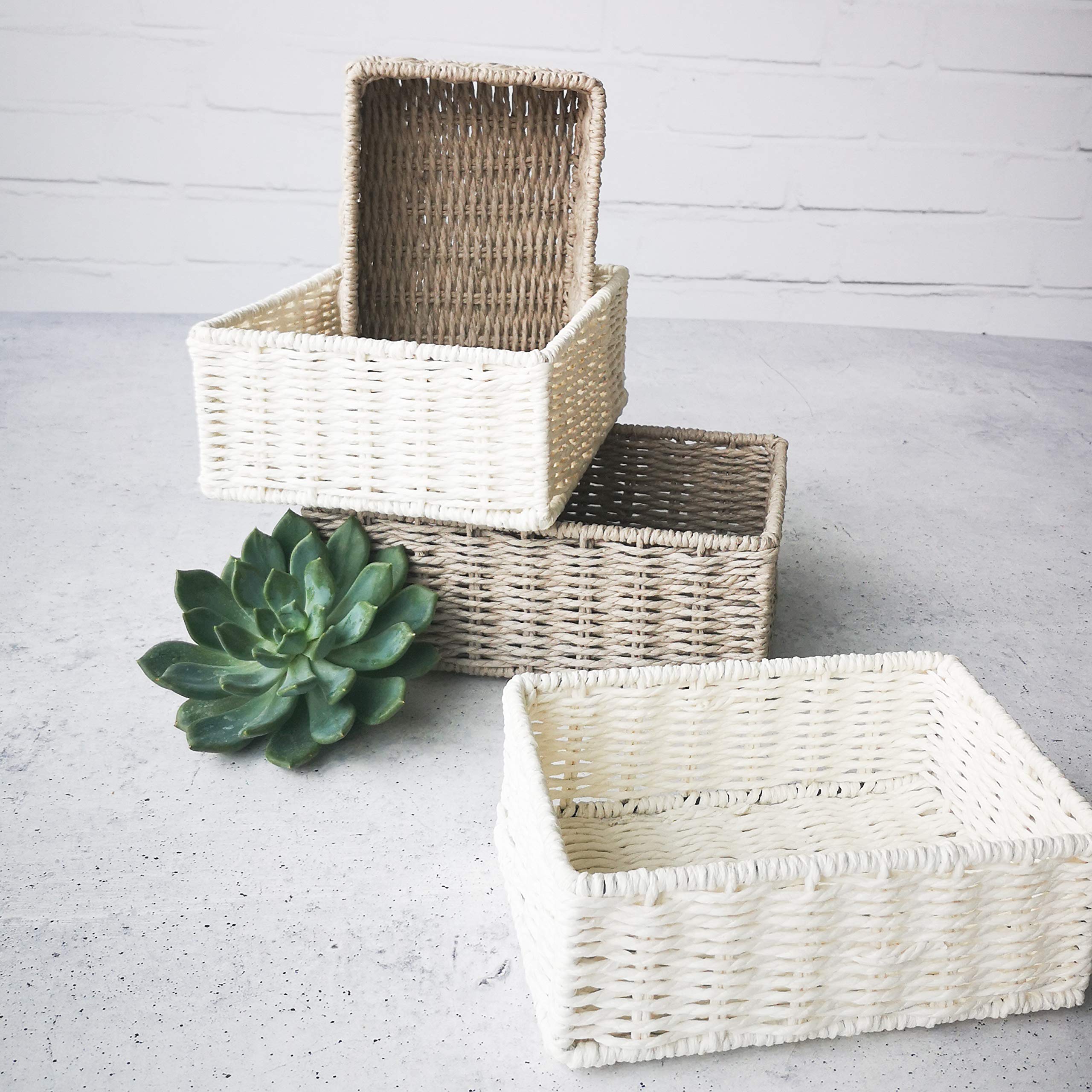 Set Di 2 Cestini Intrecciati In Carta - Bianchi, Per Cucina, Bagno O Ufficio - Foto 13