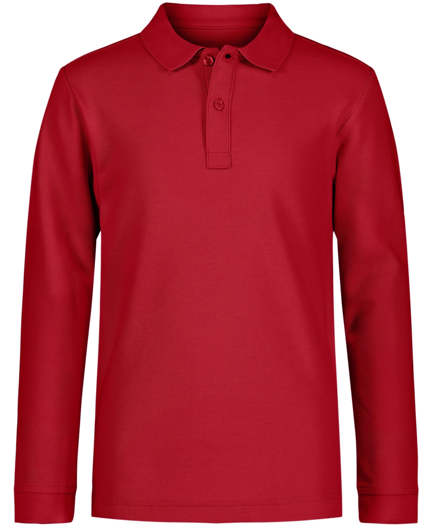 Boys' School Uniform Long Sleeve Polo Shirt, Button Closure, Comfortable, Breathable Fabric