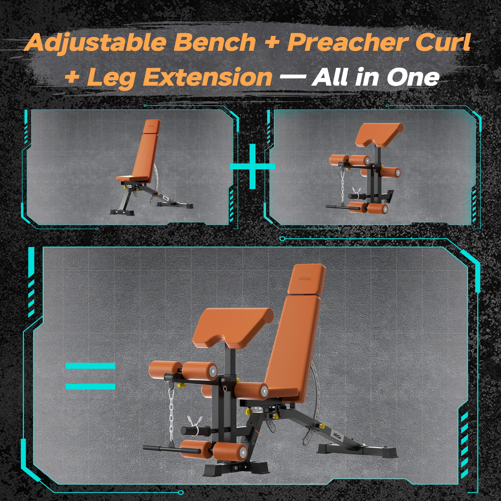 Adjustable Weight Bench with Leg Extension & Preacher Curl Attachment