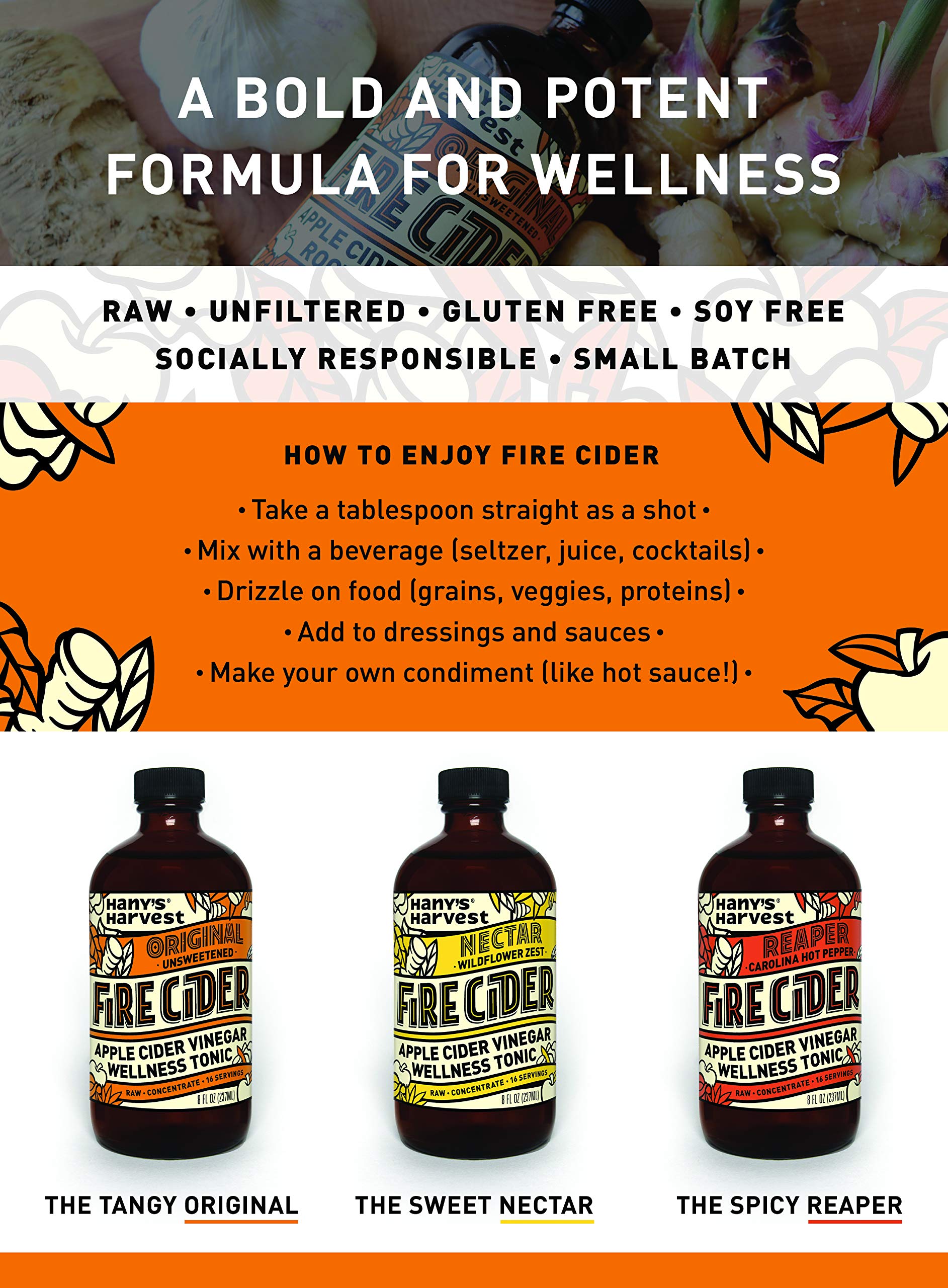 Hany's All Natural Carolina Reaper Fire Cider Tonic with Raw Unfiltered