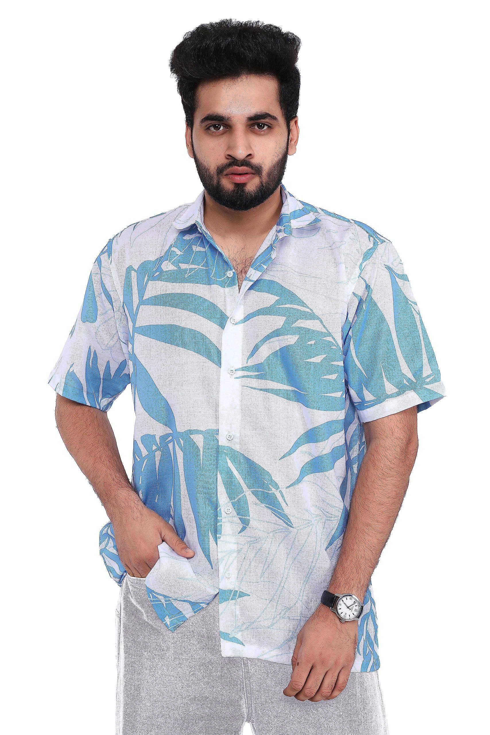 BROWN CULTURE Men's Cotton Blend Printed Half Sleeve Casual Shirt