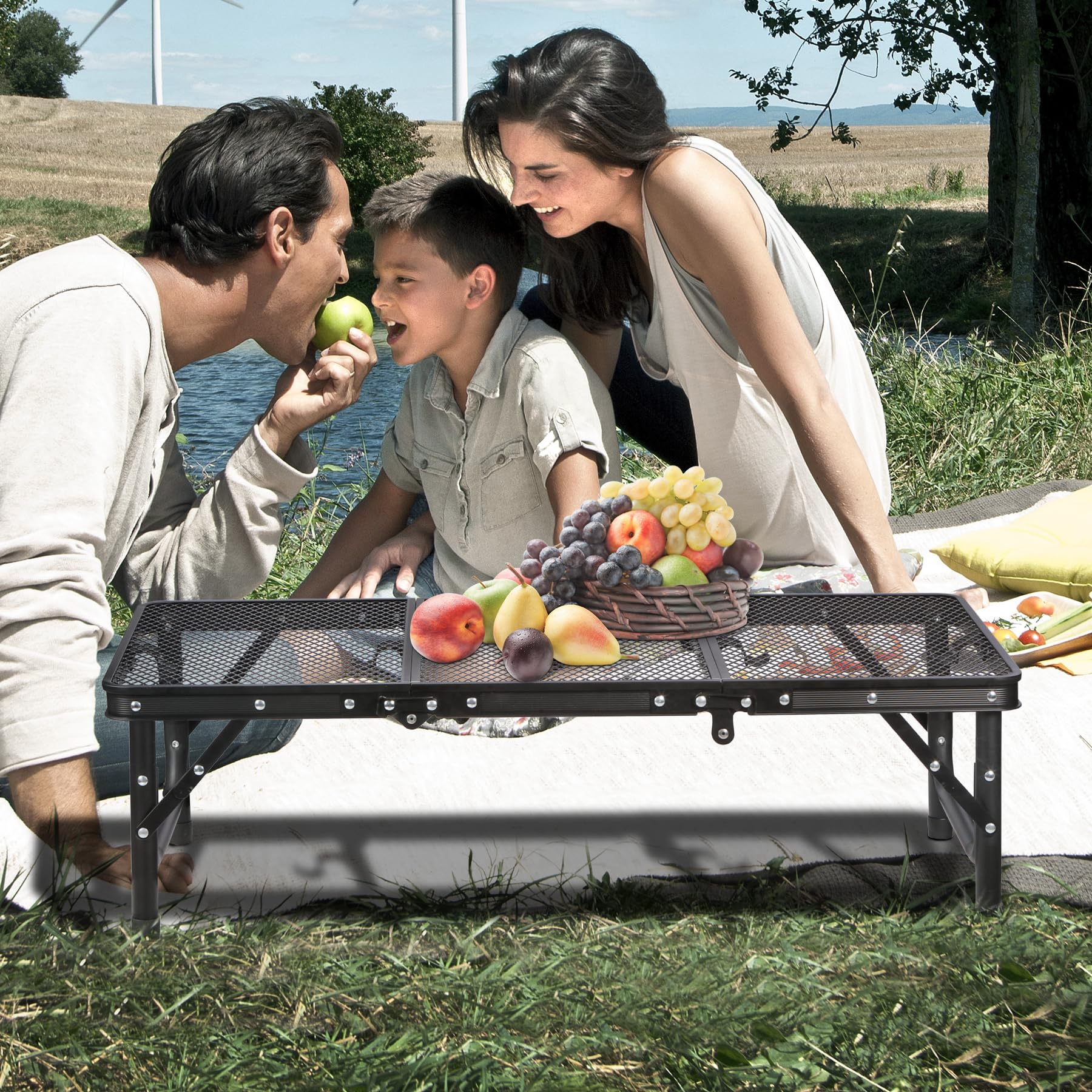 REDCAMP Tragbarer Grilltisch mit Mesh Desktop, höhenverstellbar, Schwarz | 87 x 40cm, Leichter Faltbarer Klappbarer Campingtisch, für Camping Kochen BBQ RV Picknick,einfach aufzubauen