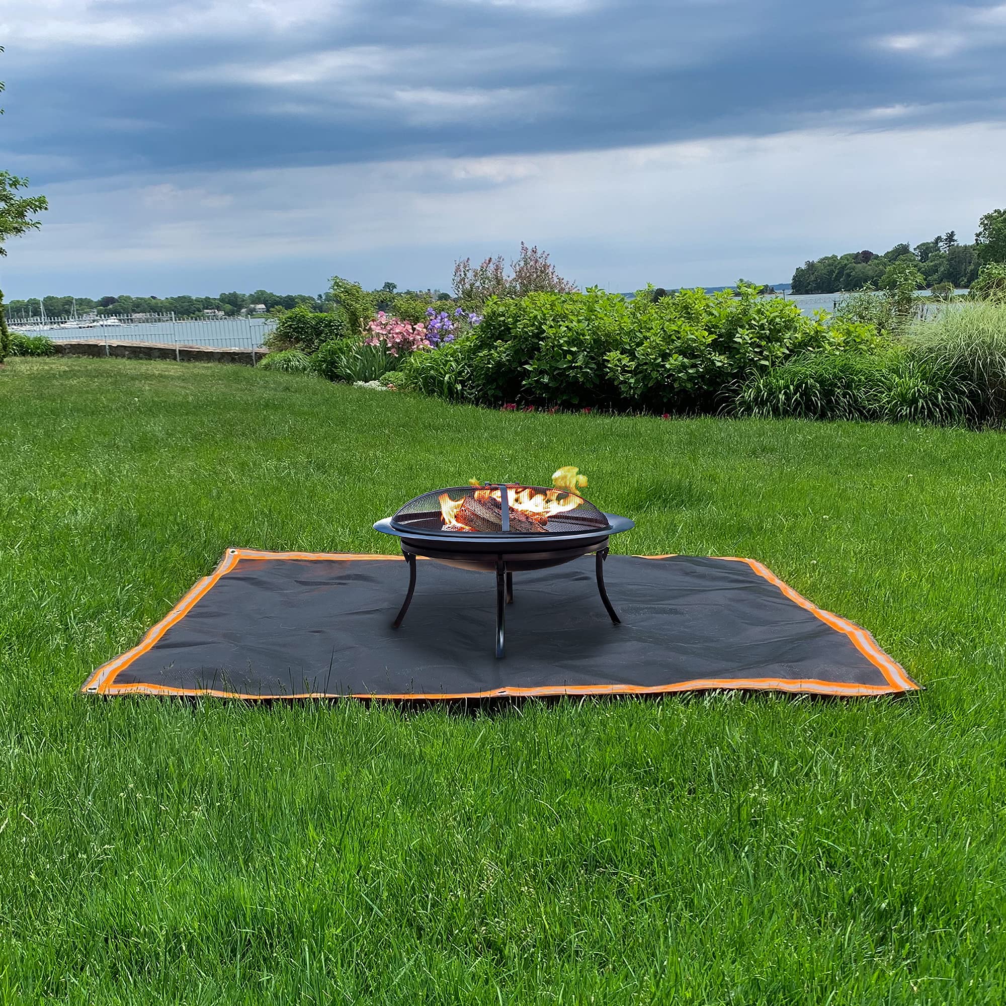 XL Mata przeciwpożarowa z siedzibą w USA, ognioodporna mata pod grill, ochrona tarasu, 170 x 152 cm, do paleniska, trawy, patio, trawnika, kempingu, maty do grilla, ognioodporna mata