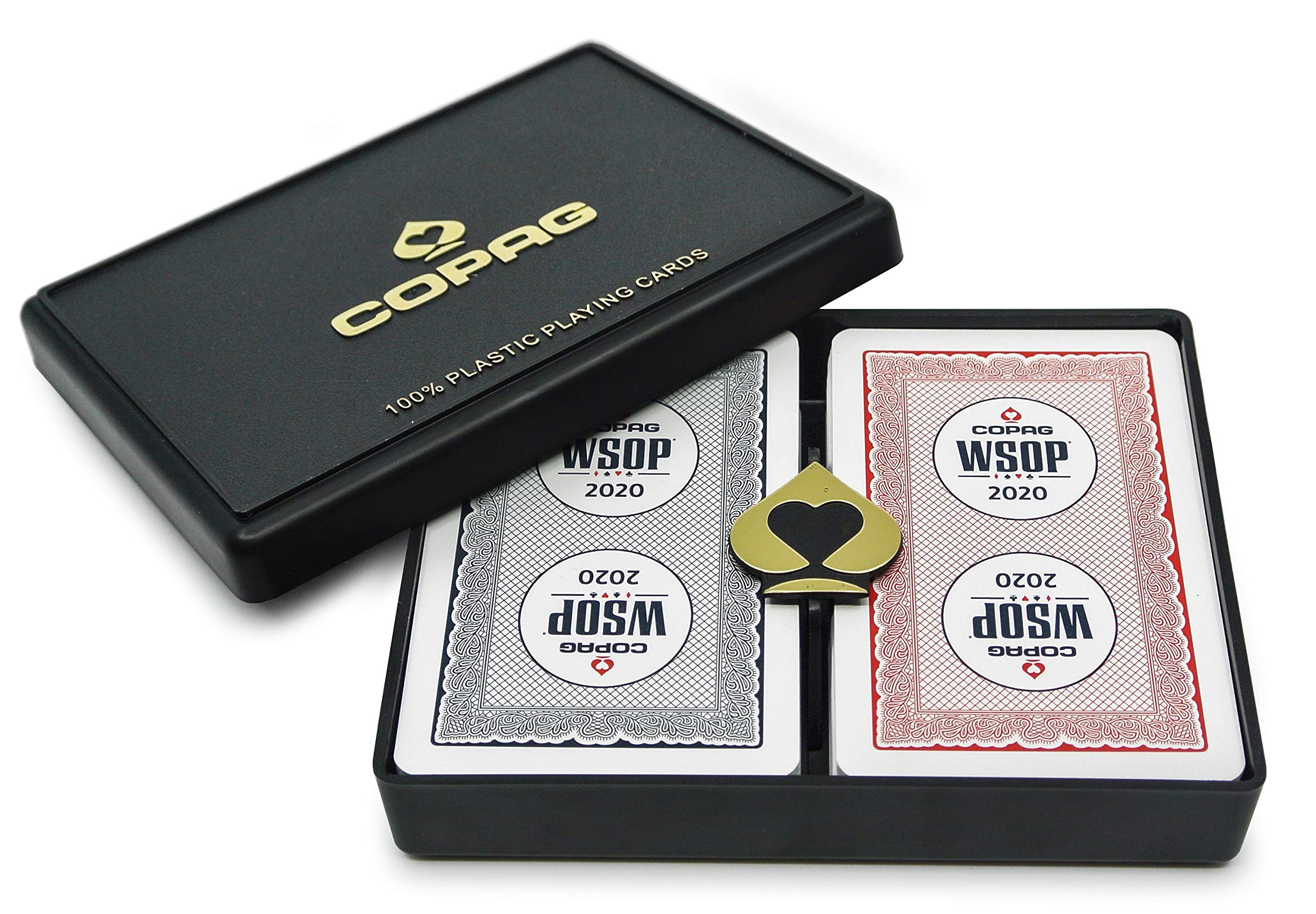 Copag 2020 WSOP World Series of Poker 100% Plastic Playing Cards, Bridge Size Regular Index Red/Black Double Deck Set