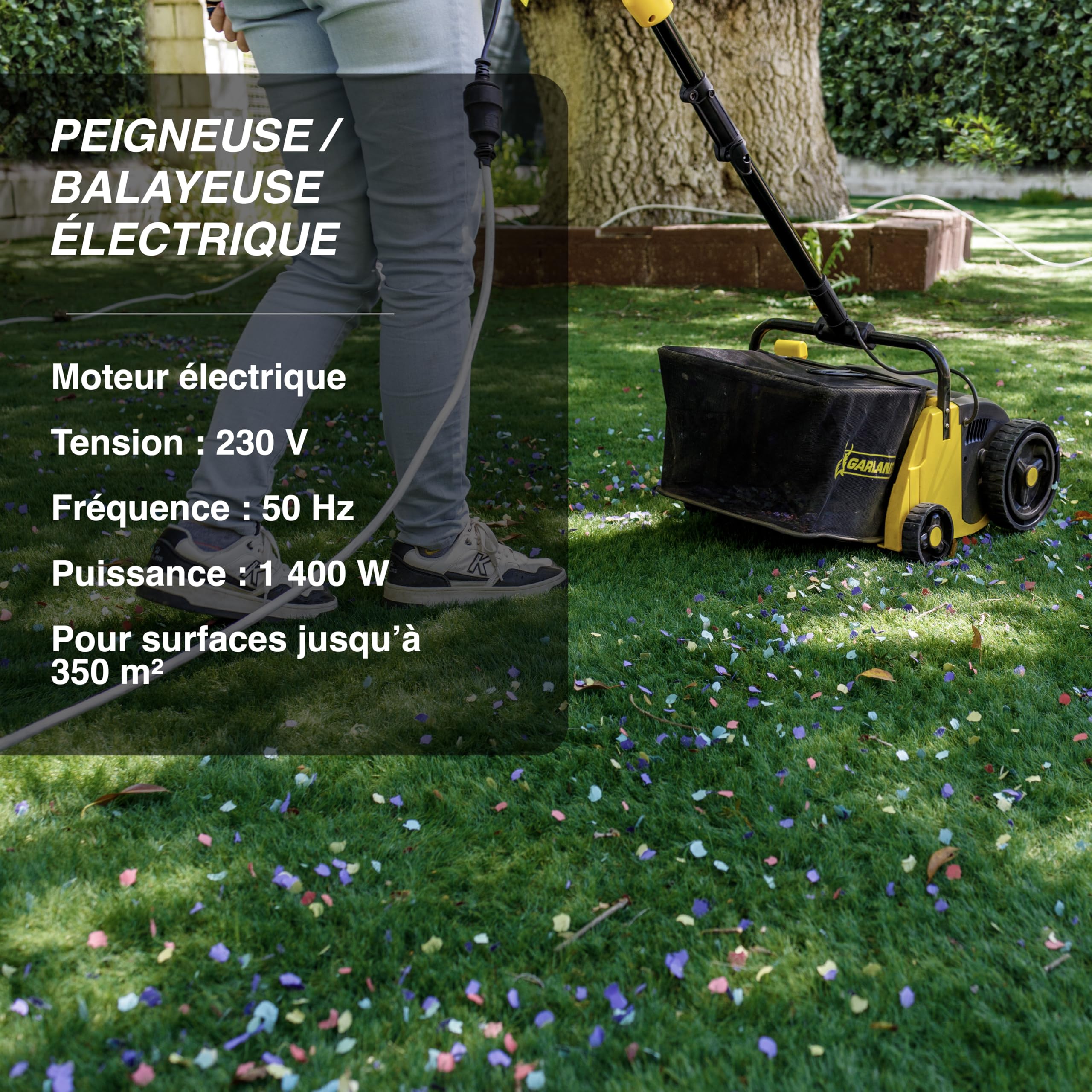 Garland - Balai pour Gazon Artificiel Roll&Comb 302E-V19 | 1.400 Watt | Branchement Électrique | Largeur de Travail 32 cm | Guidon à Bras Pivotant | Sac de Ramassage 25L