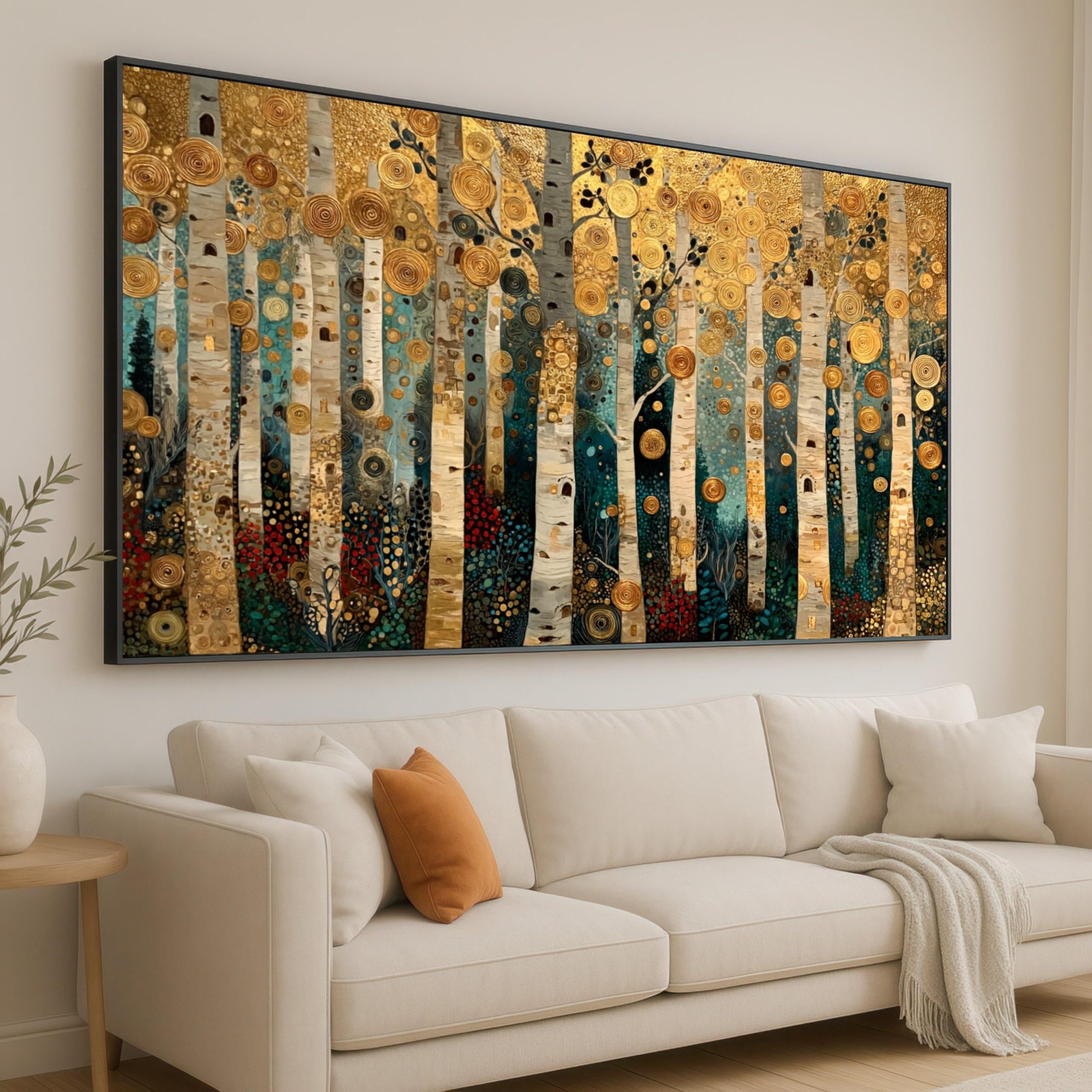 CAOXTART Golden Birch Forest Canvas Painting, Gustav Klimt Wall Art, Abstract Trees Posters and Prints, Nature Luxury Home Decor(65x120cm/Frameless)