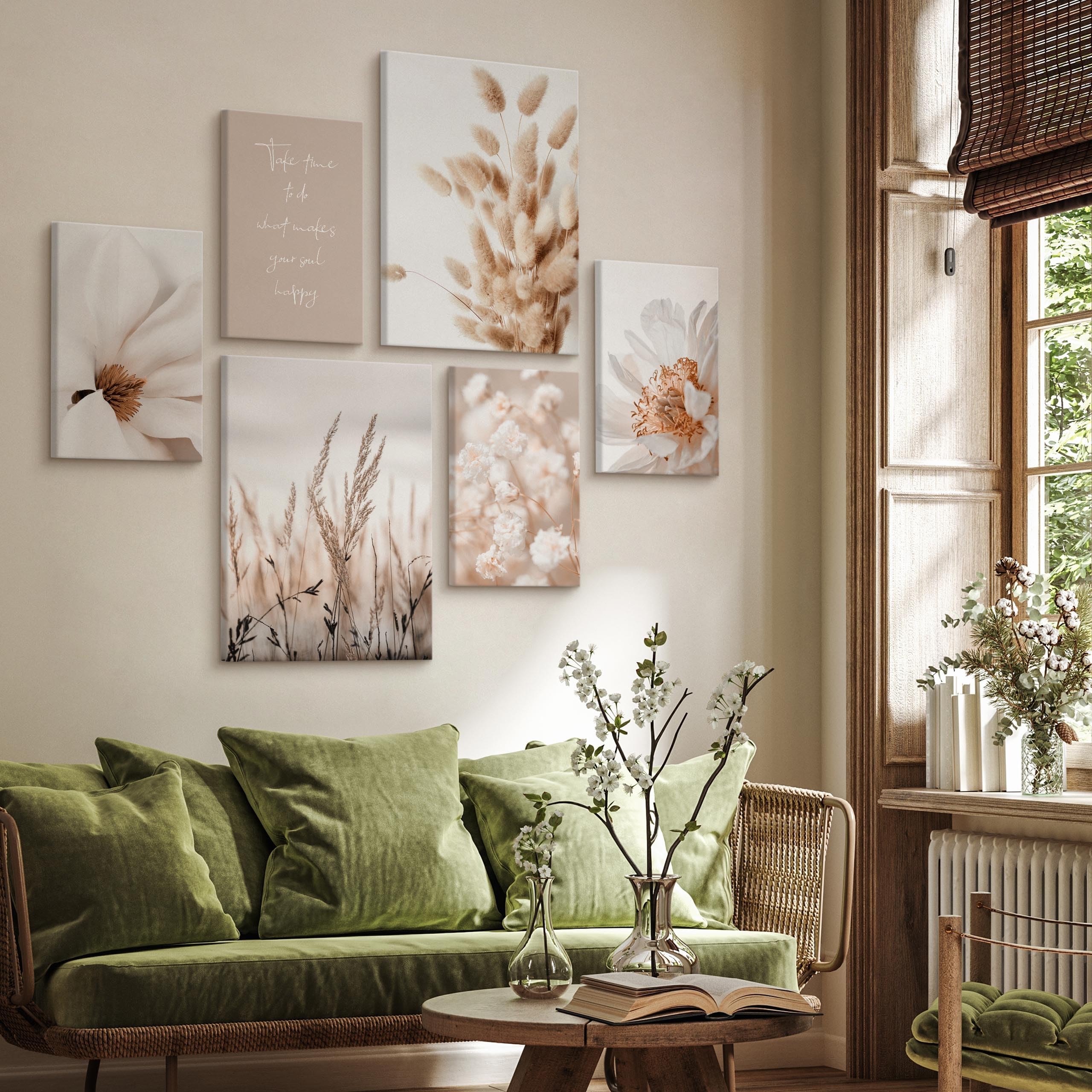 Muralo Wandbilder Set Leinwand Bilder Boho Stil 2x 30x40 cm 4x 20x30 cm Beige