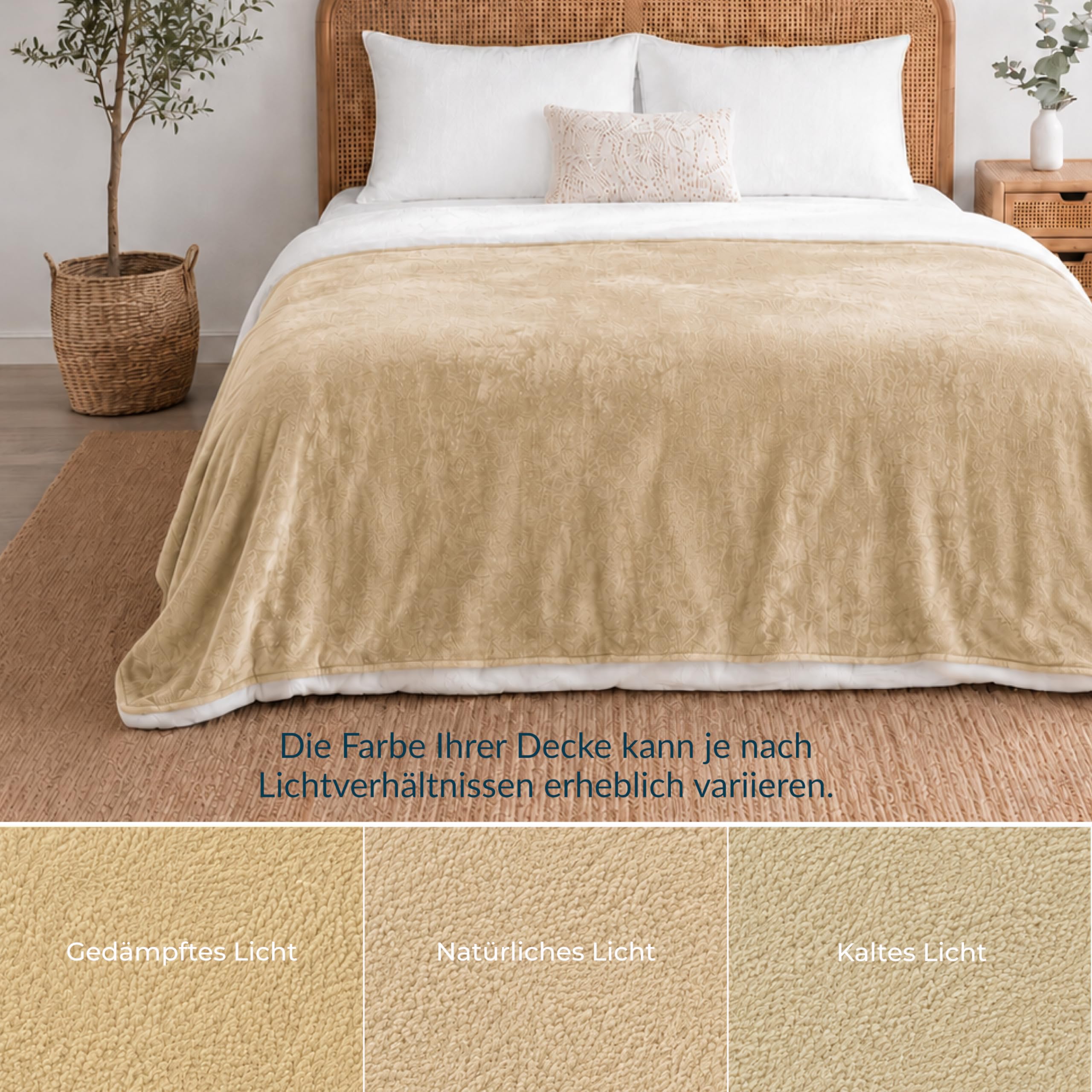 Twinzen wasserdichte Decke 152x203 cm Beige - Reversible Decke Wasserdicht aus Sherpa-Fleece - Hundedecke Sofa und Bett - Waschbar