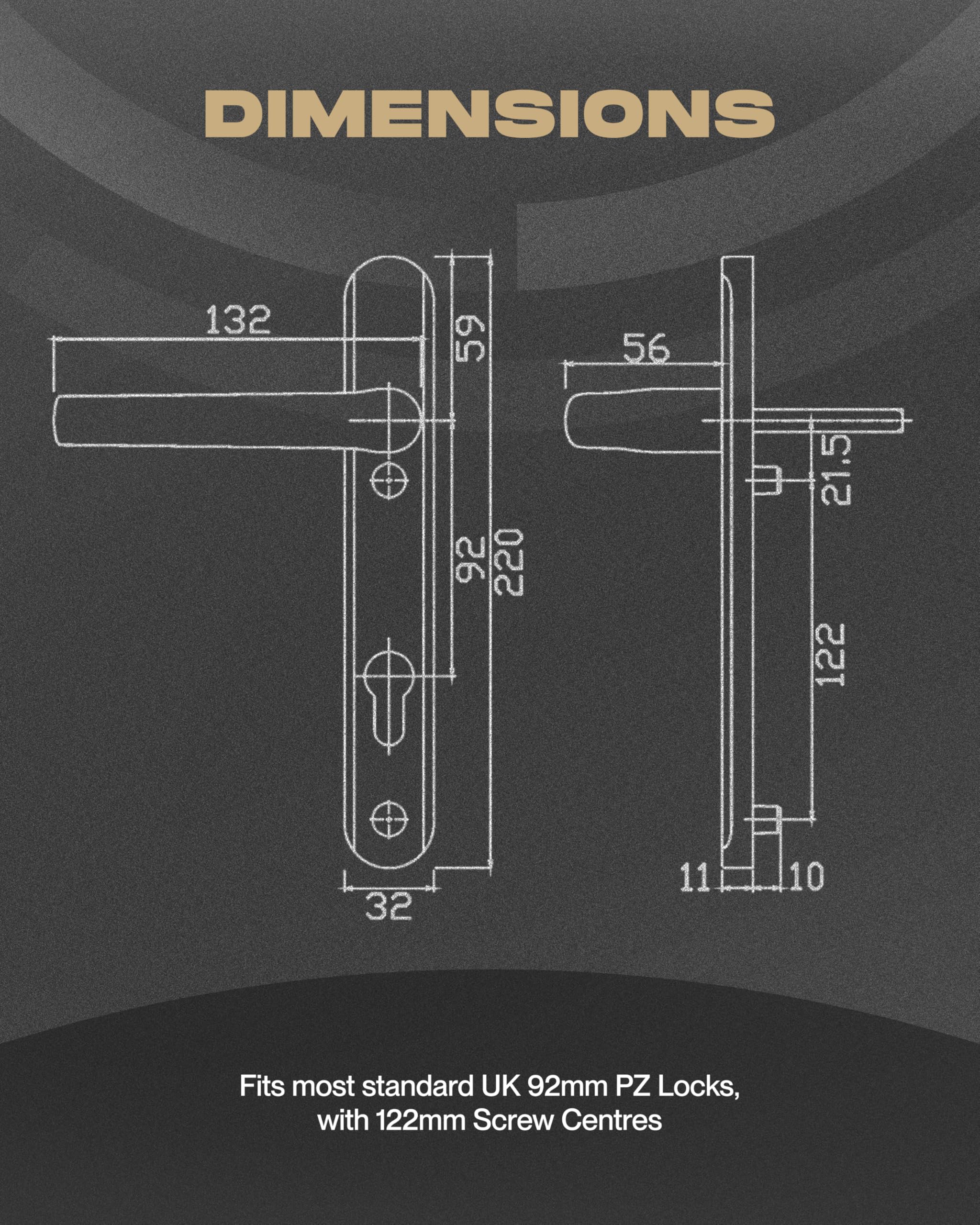 IRONWORX Enigma - Set di maniglie per porta in UPVC, 92 mm, con centro vite da 122 mm, cromato satinato, universale, per porte in uPVC, composito e legno, ricambio per maniglia esterna per porta