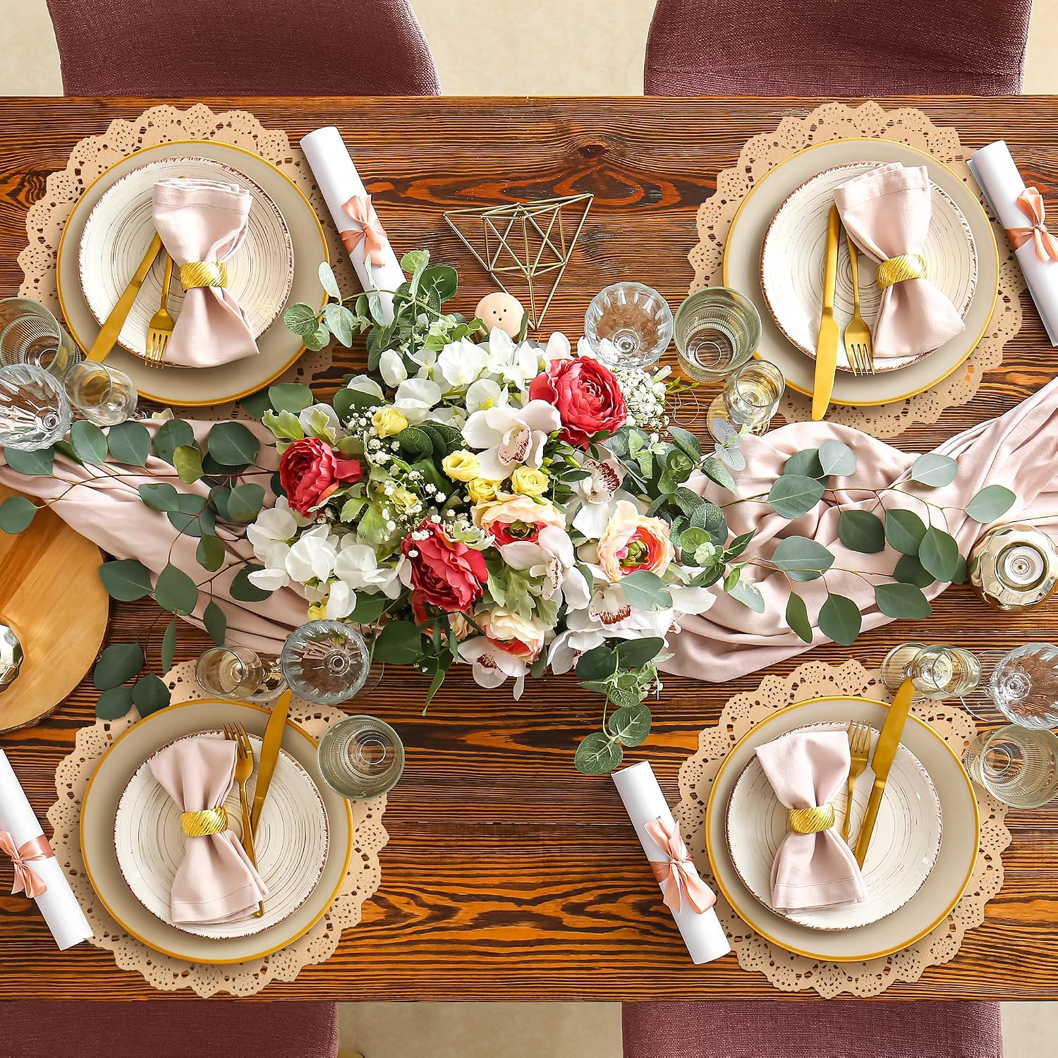 60 Pack 12 Inch Round Brown Paper Doilies, Disposable Table Mats