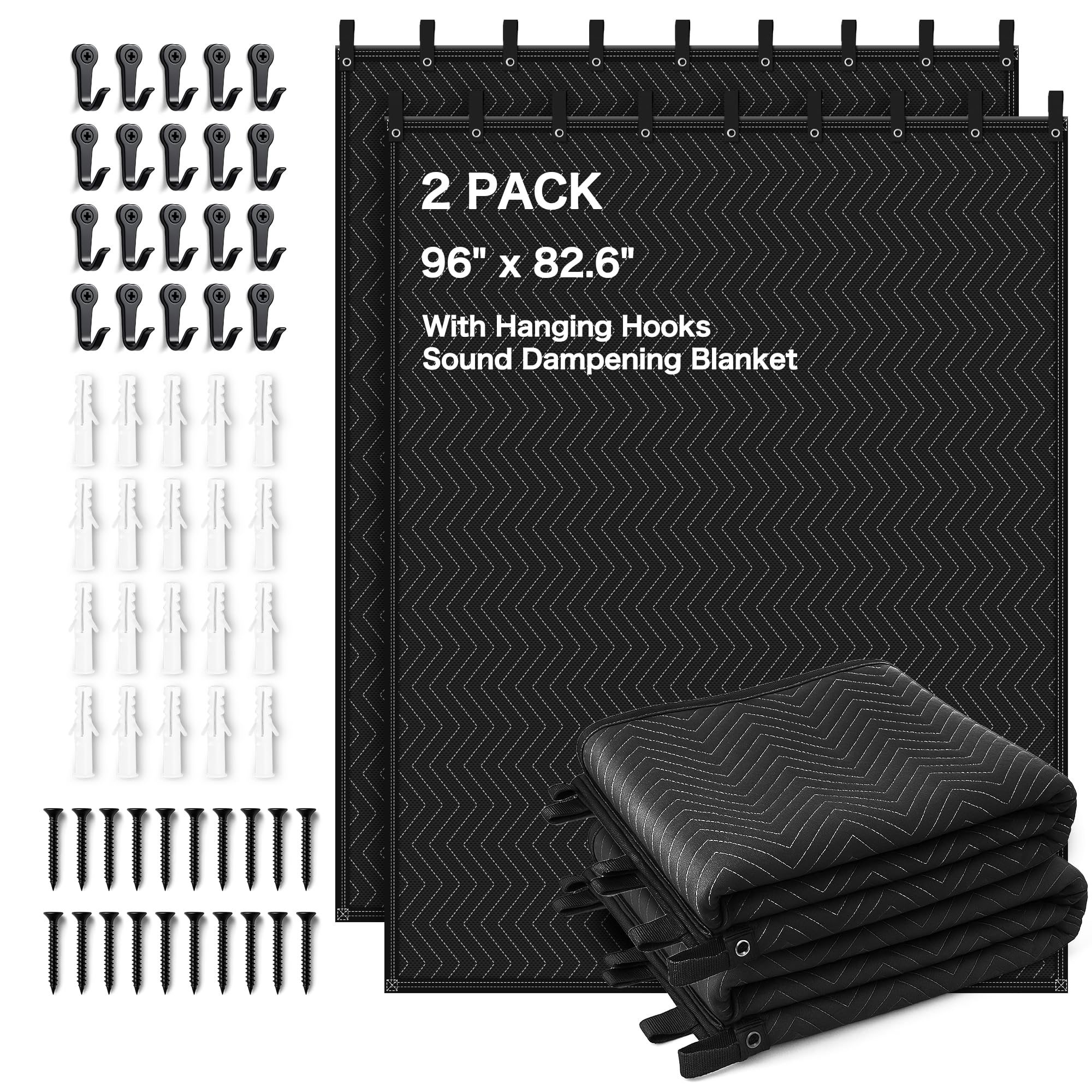 2 PCS Extra Large Sound Dampening Blanket,96"x 80" Sound Absorbing Studio Blanket Panel with Grommets for Wall Hanging,Noise Cancelling Studio Acoustic Curtain/Light Blocker/Soundproof Moving Blanket