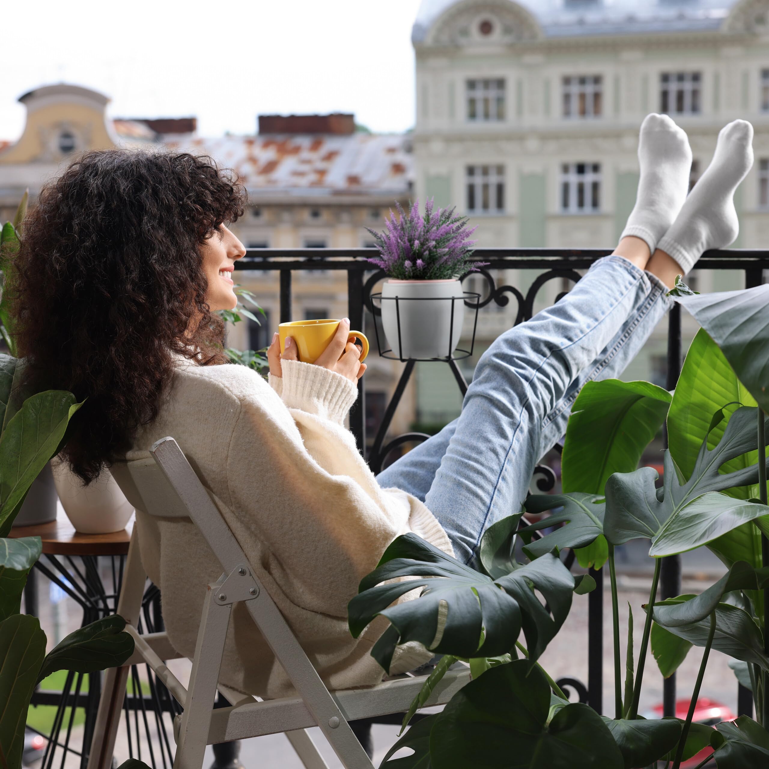 Relaxdays Stojak na kwiaty balkonowy zestaw 4 szt. Wiszący stojak na balustrady, wiszący stojak na kwiaty, oszczędzający miejsce, czarny