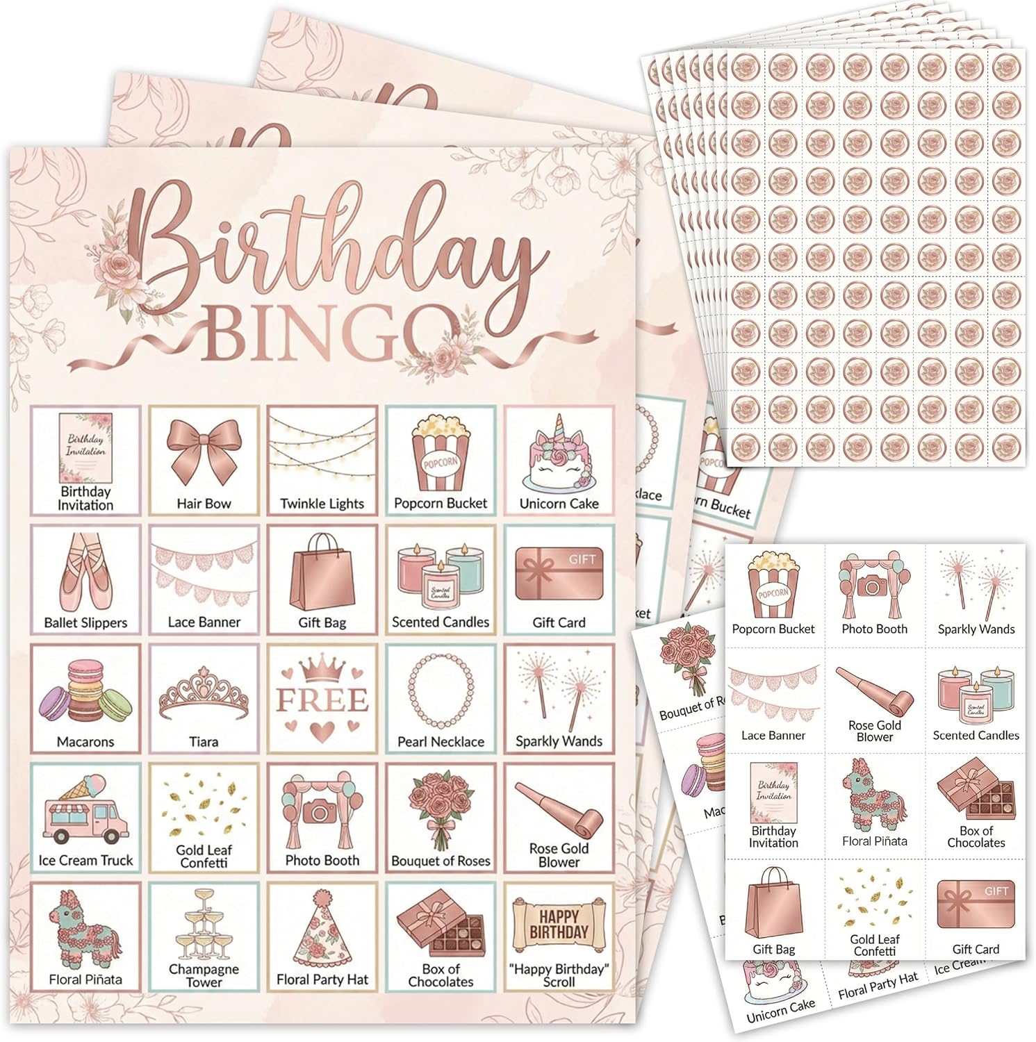 Birthday Bingo Activity Set, Bingo Game for Party Events, Fun Birthday Party Games for Family Celebrations - A02